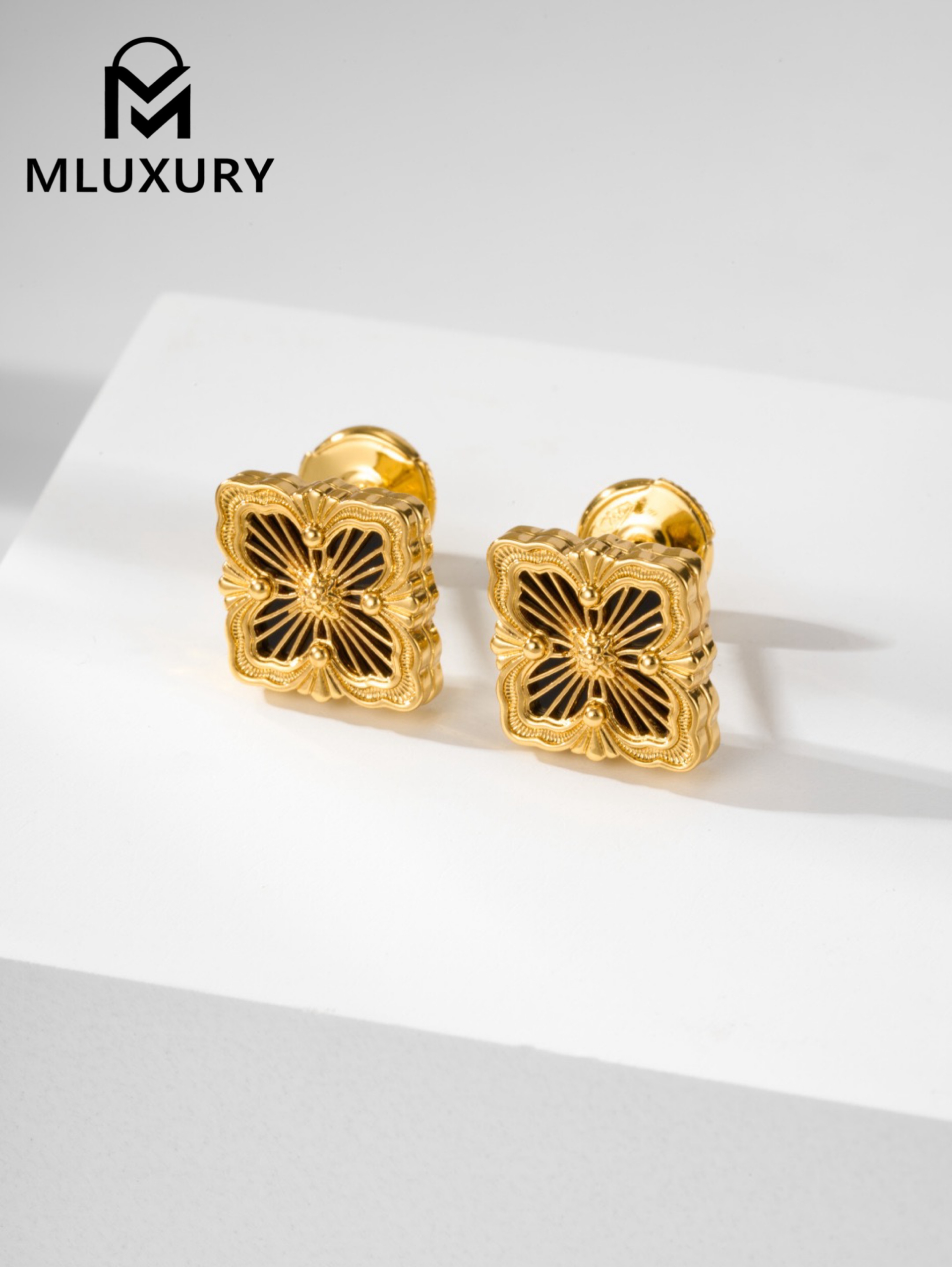 Buccellati Black Vintage Floral Opera Tulle Button Earrings (Small Stud Earrings)