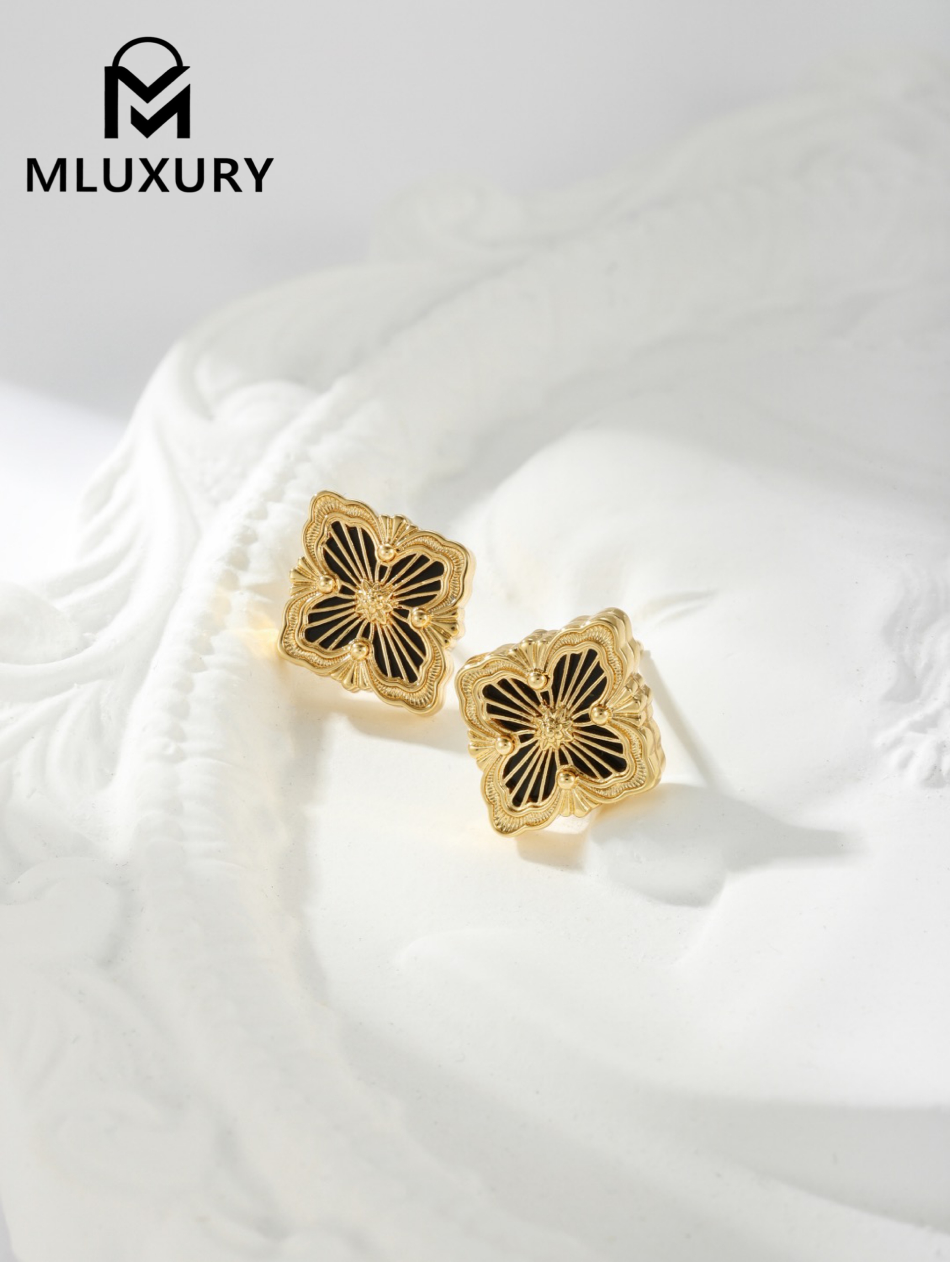 Buccellati Black Vintage Floral Opera Tulle Button Earrings (Small Stud Earrings)