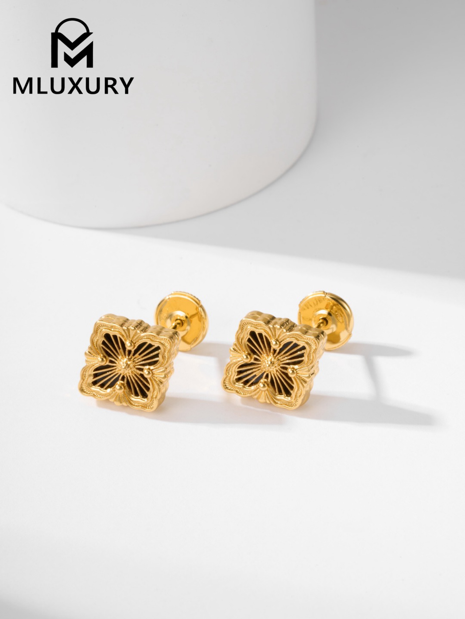 Buccellati Black Vintage Floral Opera Tulle Button Earrings (Small Stud Earrings)