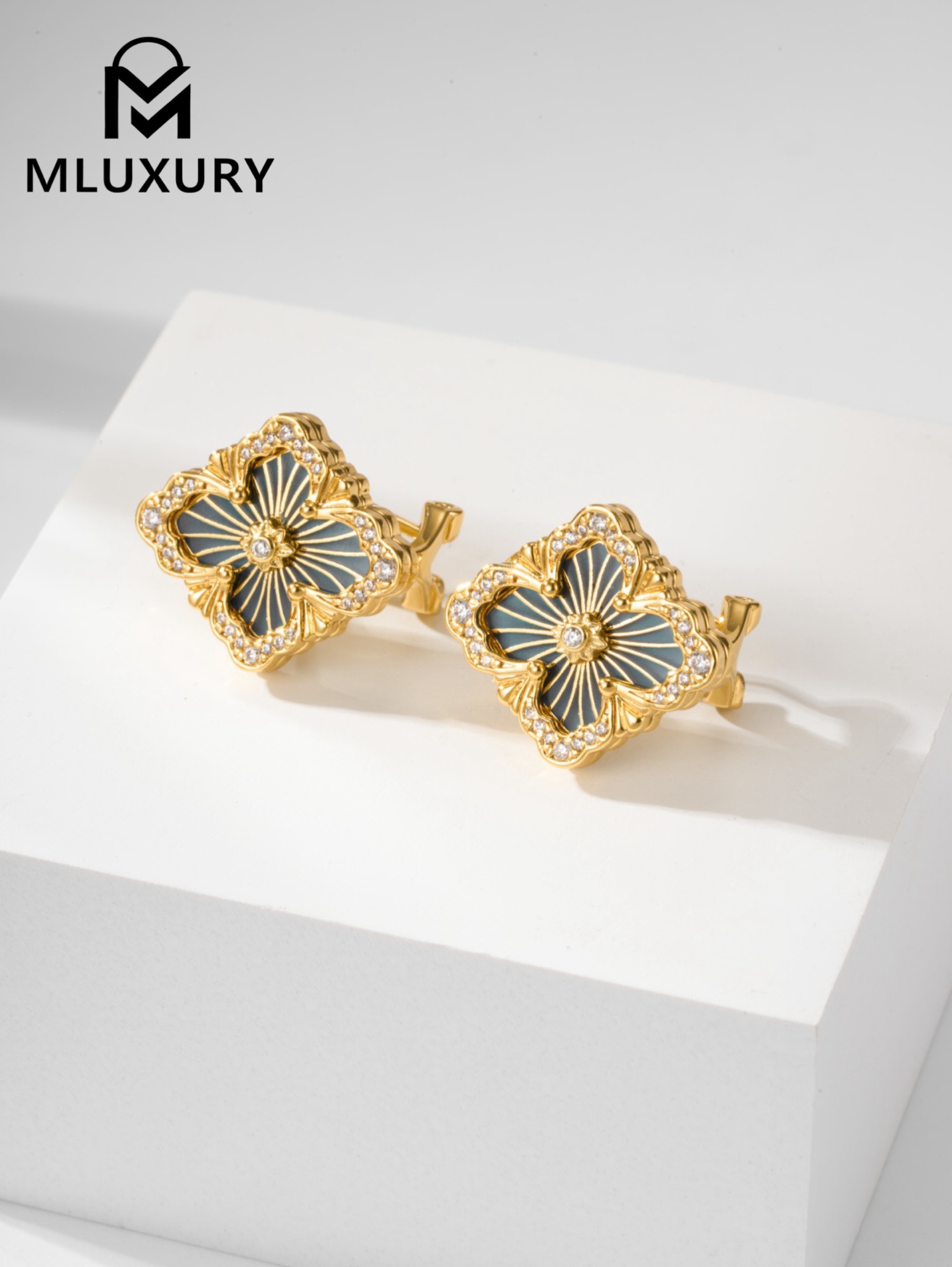 Buccellati Blue Vintage Floral Opera Tulle Button Earrings (Large Clip-on Style)
