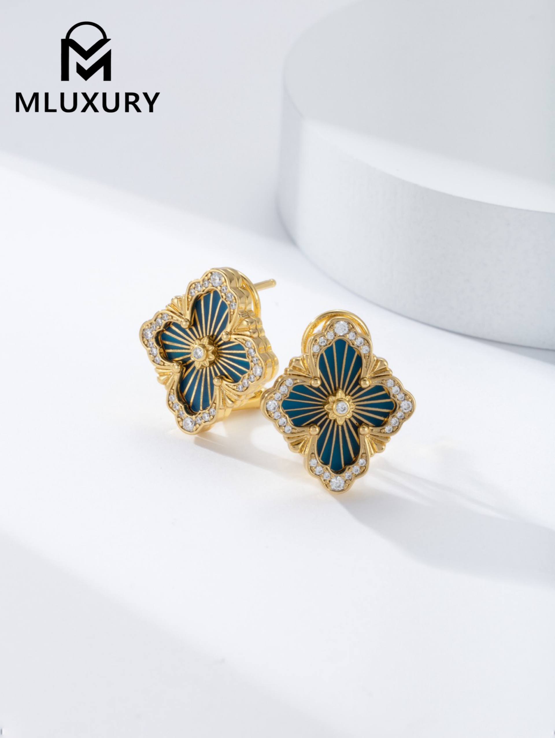 Buccellati Blue Vintage Floral Opera Tulle Button Earrings (Large Clip-on Style)