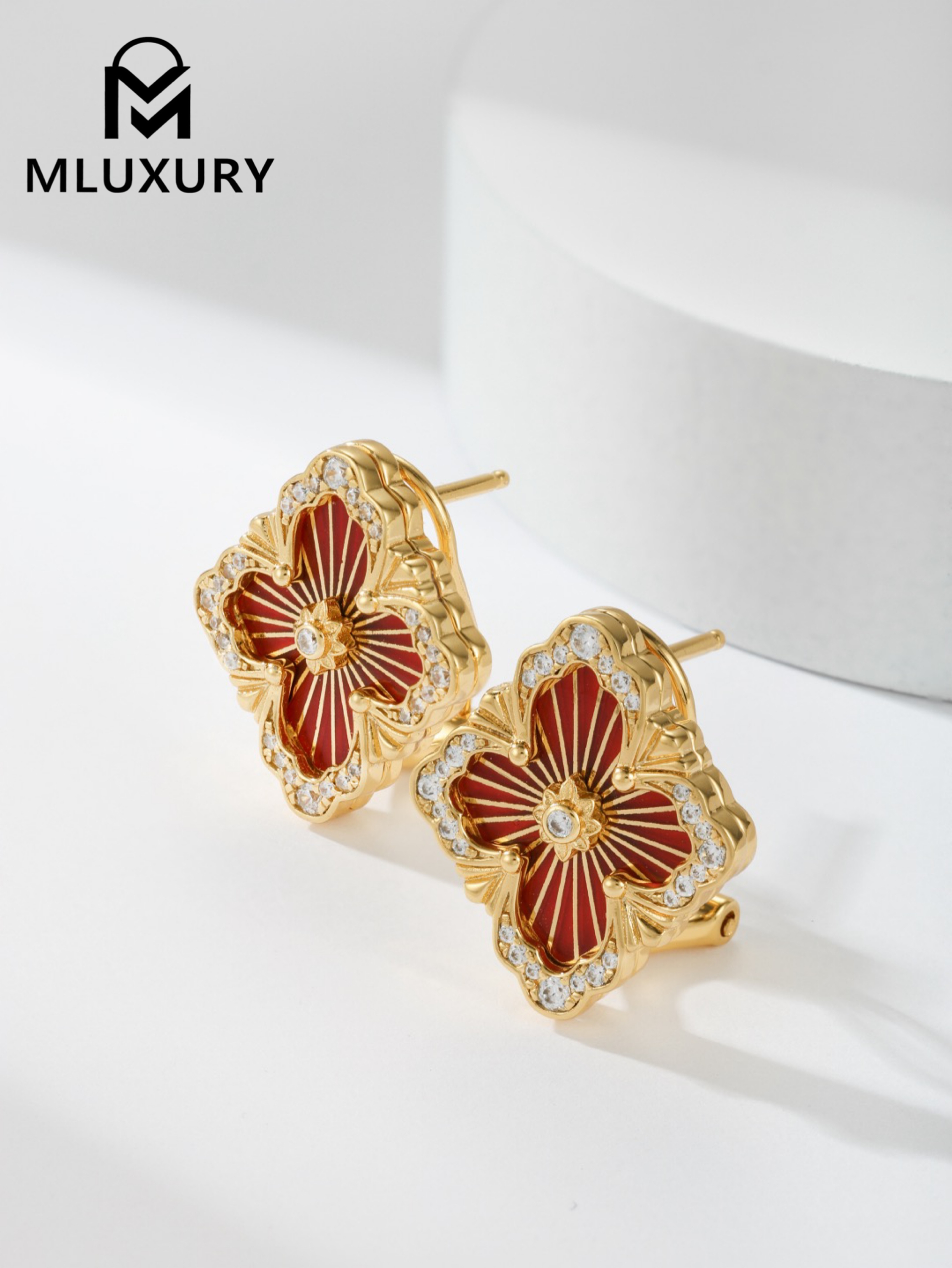 Buccellati Red Vintage Floral Opera Tulle Button Earrings (Large Clip-on Style)