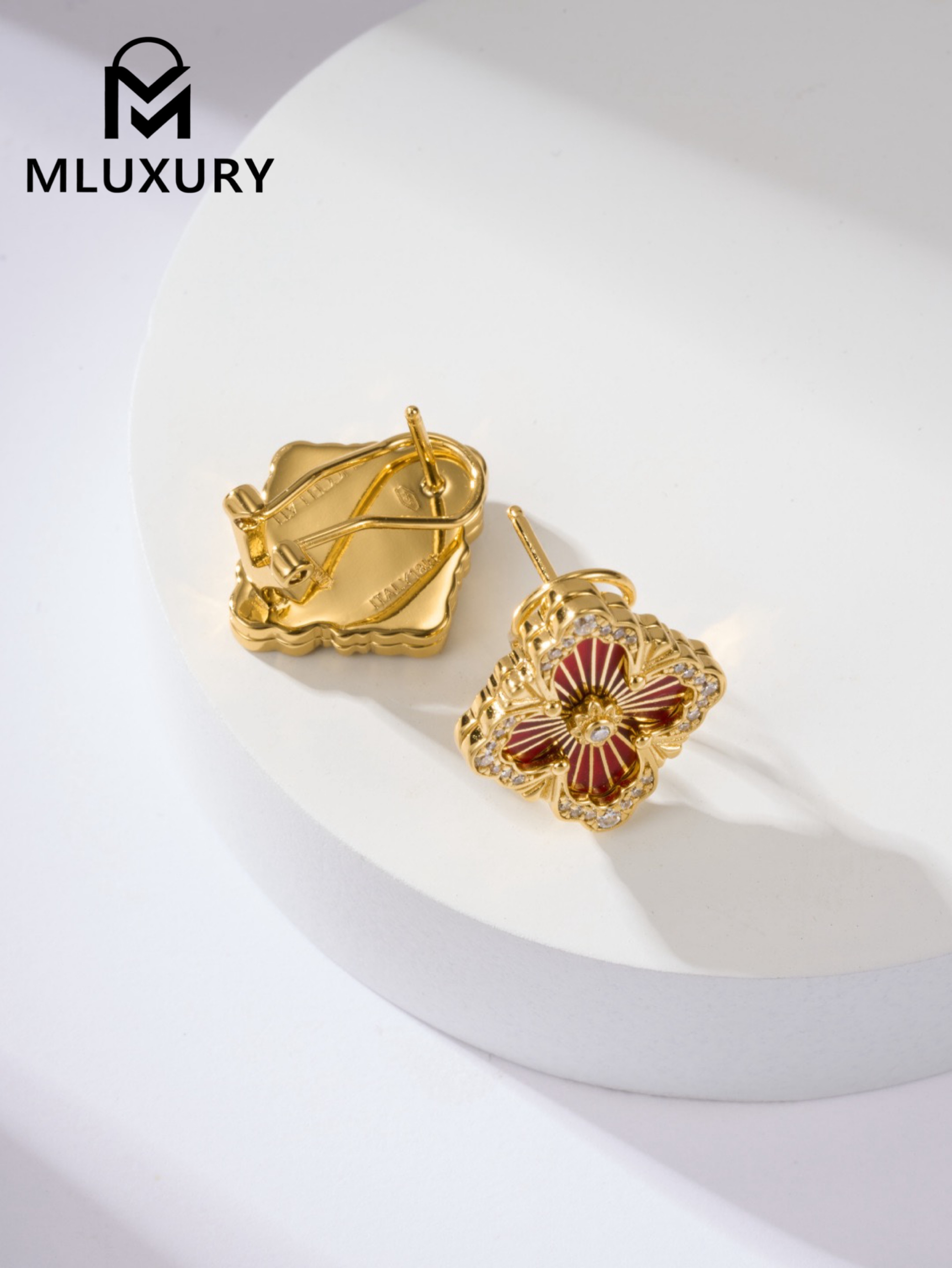 Buccellati Red Vintage Floral Opera Tulle Button Earrings (Large Clip-on Style)