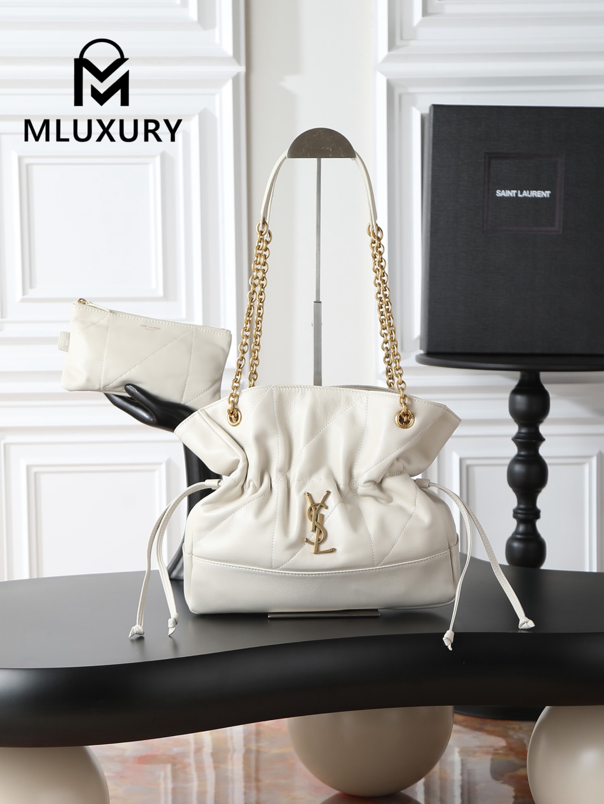 YSL Jamie 4.3 Large POCHON (Small Size), White