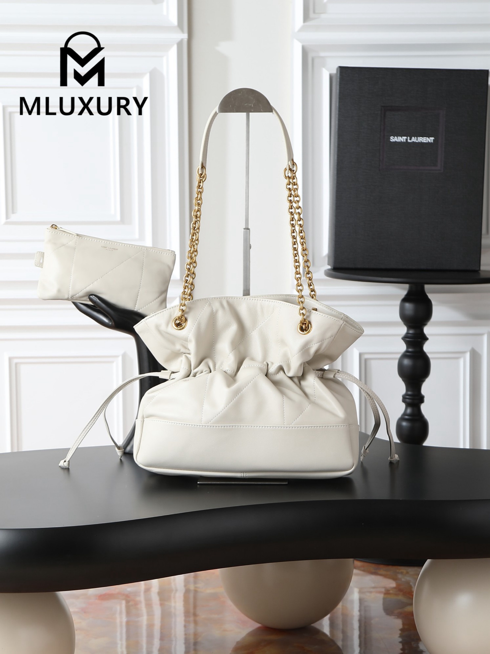 YSL Jamie 4.3 Large POCHON (Small Size), White
