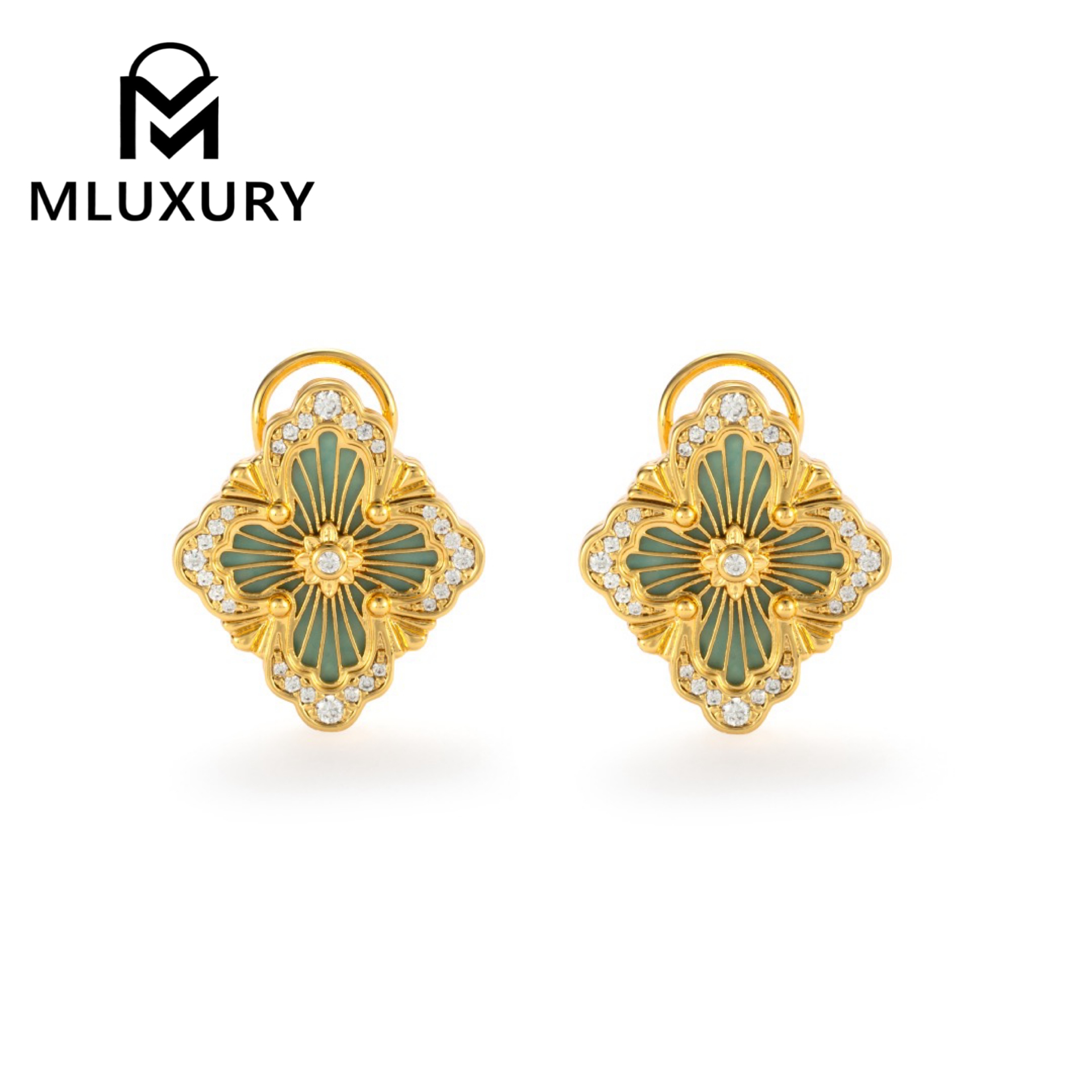 Buccellati Green Vintage Floral Opera Tulle Button Earrings (Large Clip-on Style)