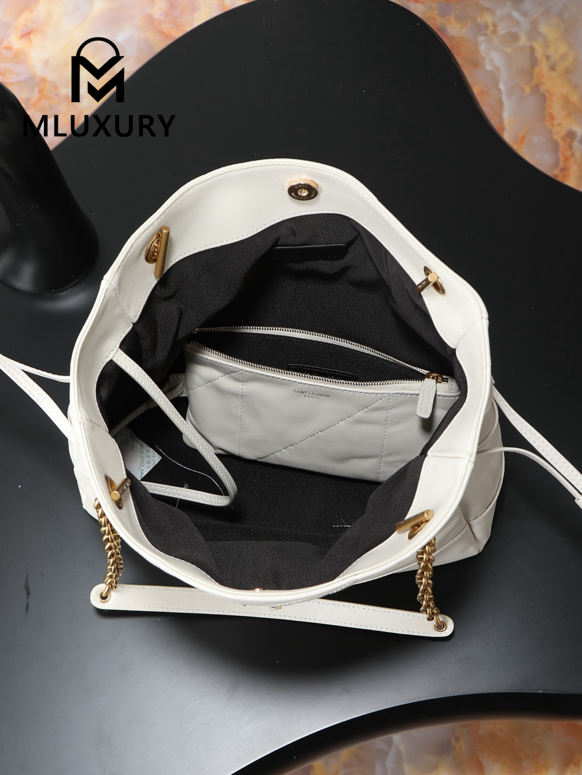YSL Jamie 4.3 Large POCHON (Small Size), White
