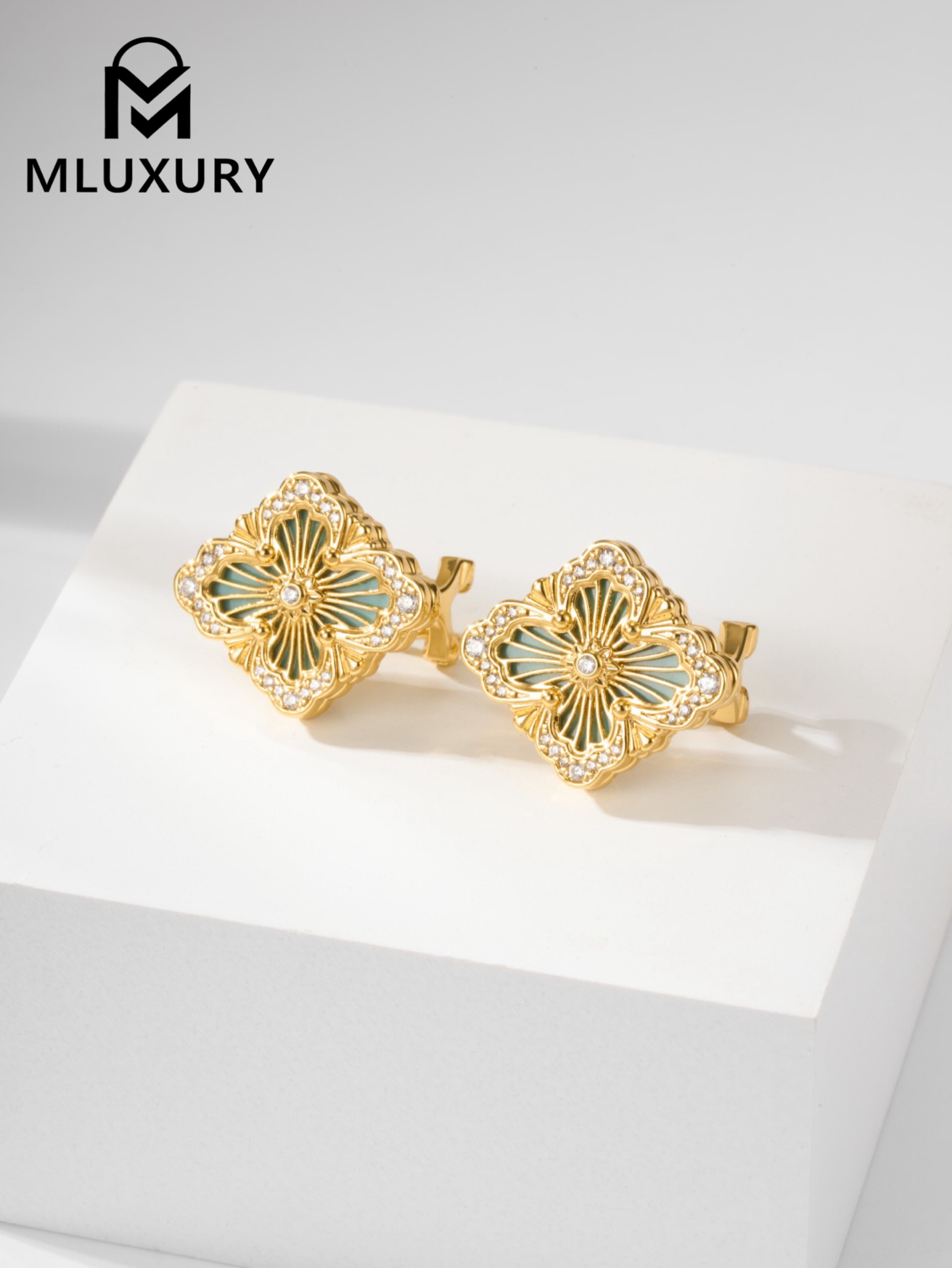 Buccellati Green Vintage Floral Opera Tulle Button Earrings (Large Clip-on Style)