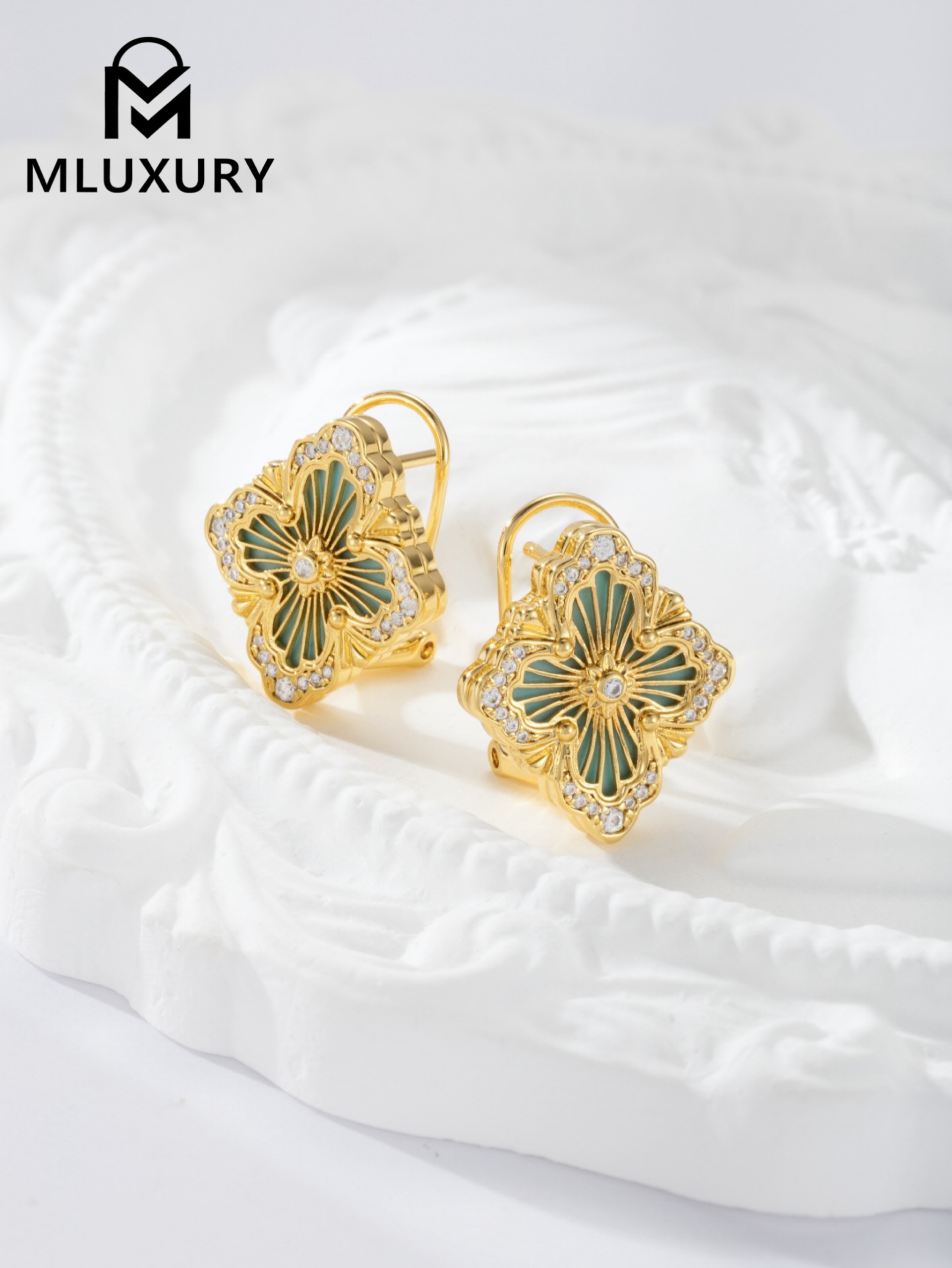 Buccellati Green Vintage Floral Opera Tulle Button Earrings (Large Clip-on Style)