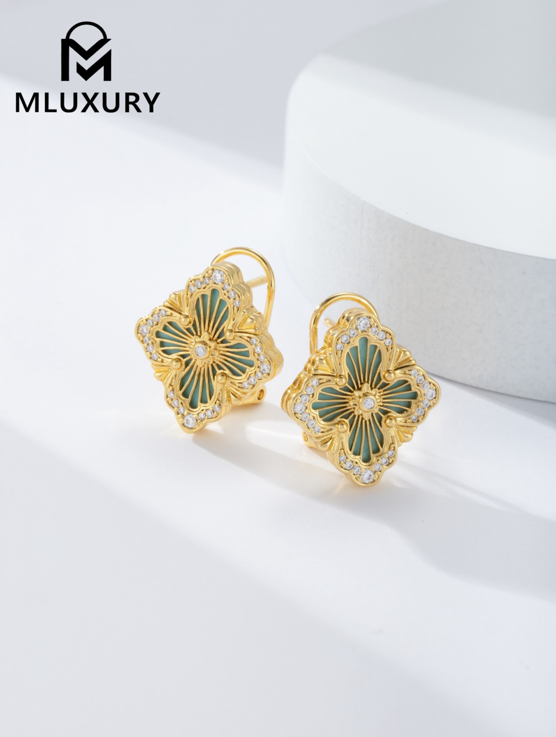 Buccellati Green Vintage Floral Opera Tulle Button Earrings (Large Clip-on Style)