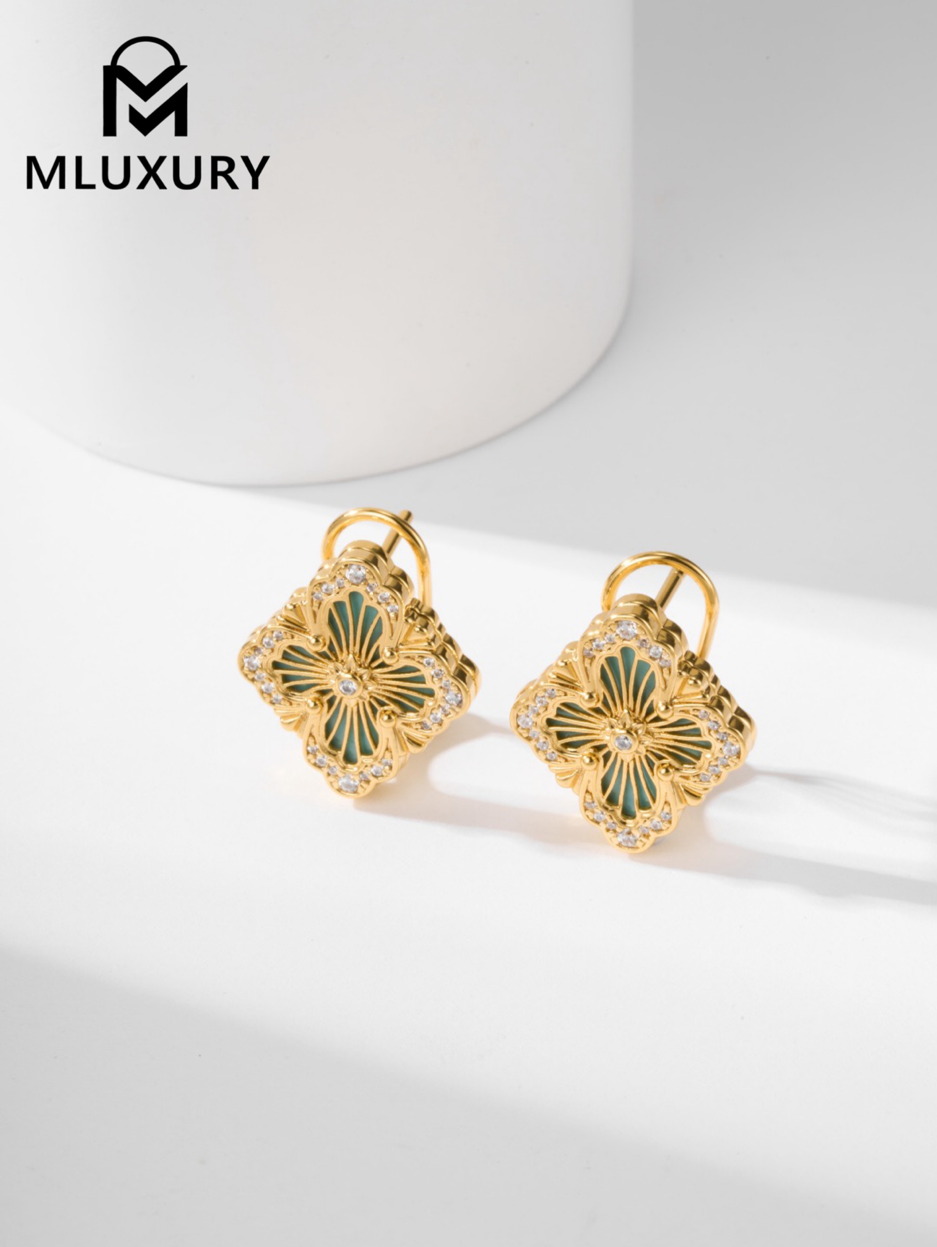 Buccellati Green Vintage Floral Opera Tulle Button Earrings (Large Clip-on Style)