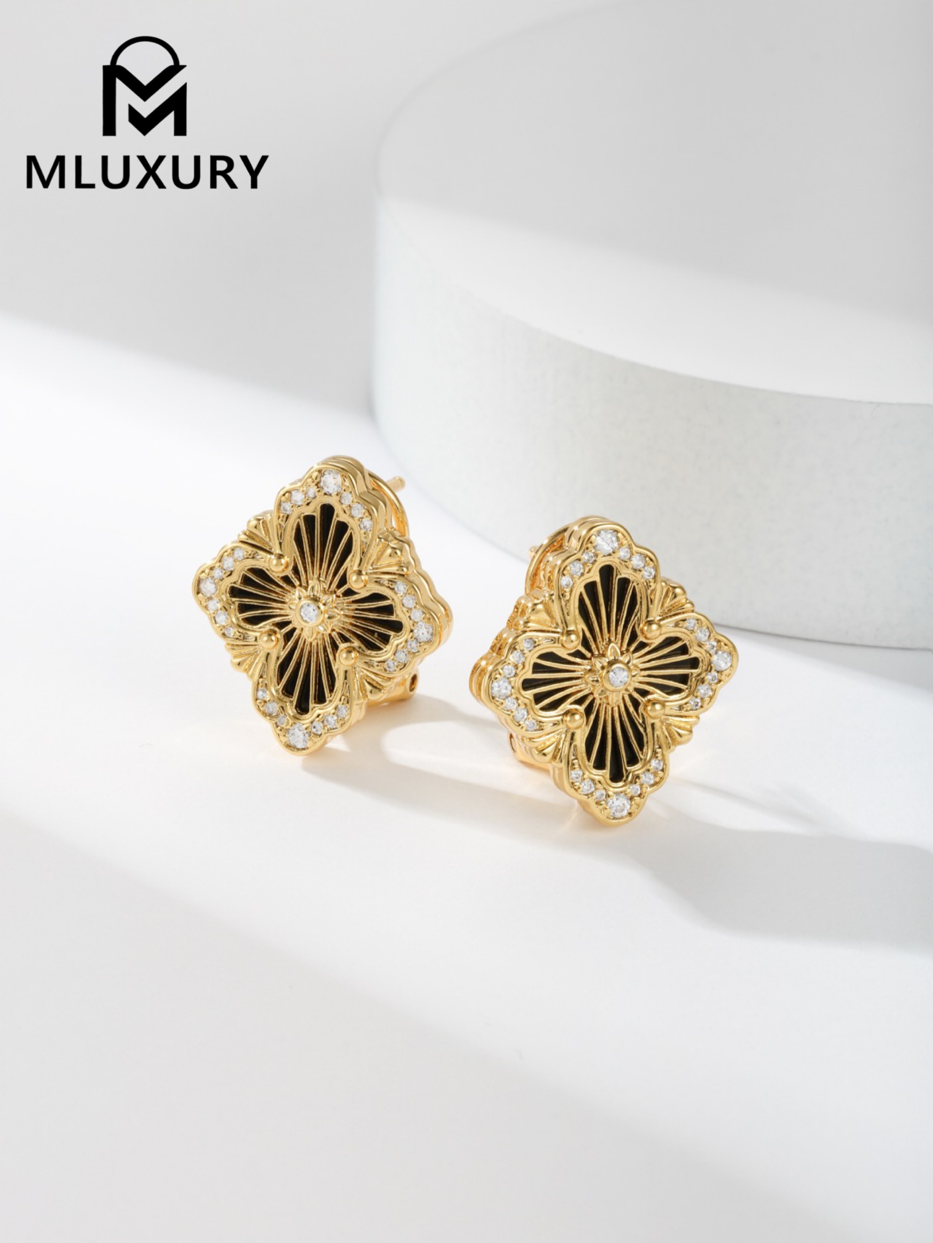 Buccellati Black Vintage Floral Opera Tulle Button Earrings (Large Clip-on Style)