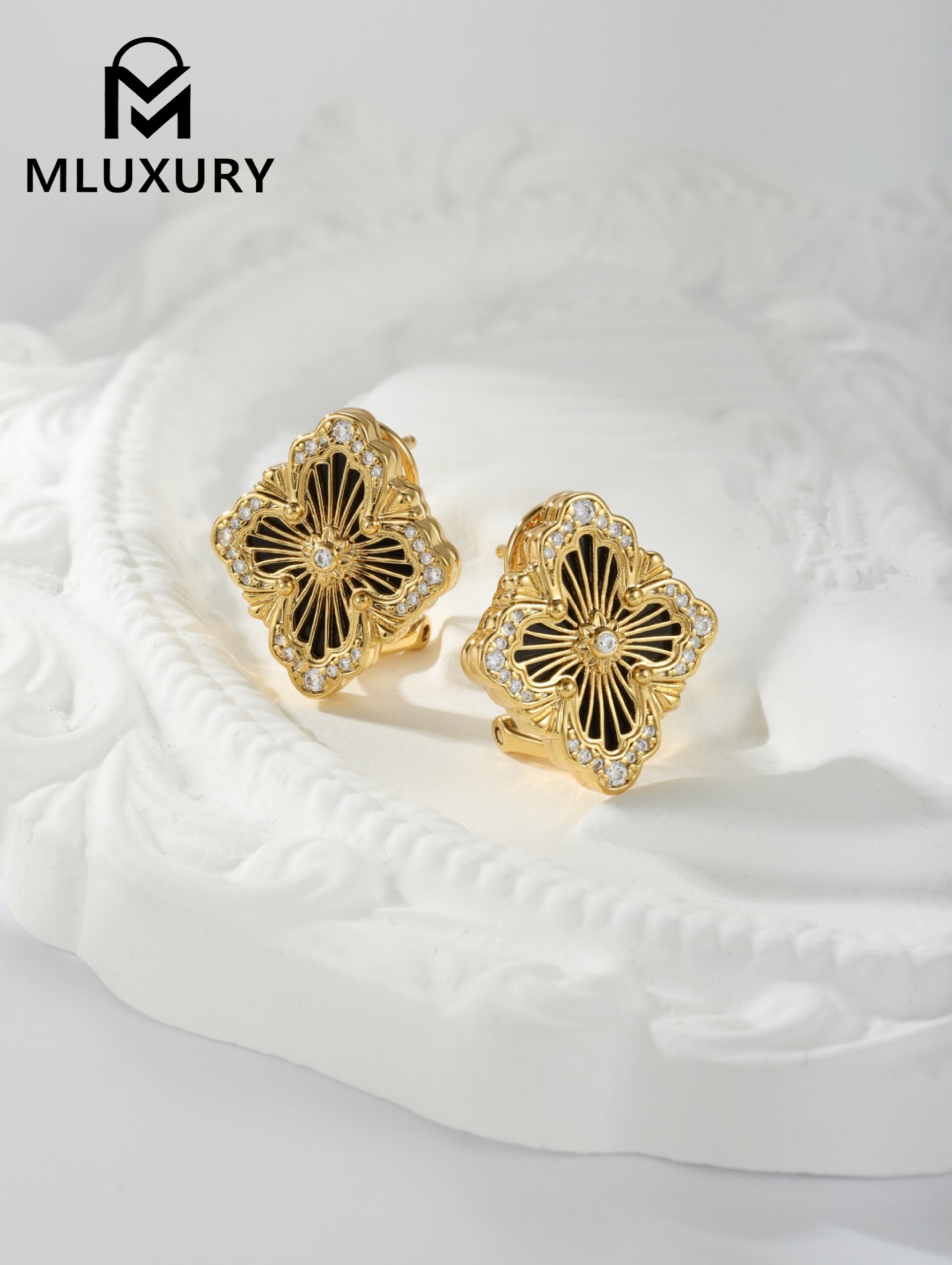 Buccellati Black Vintage Floral Opera Tulle Button Earrings (Large Clip-on Style)