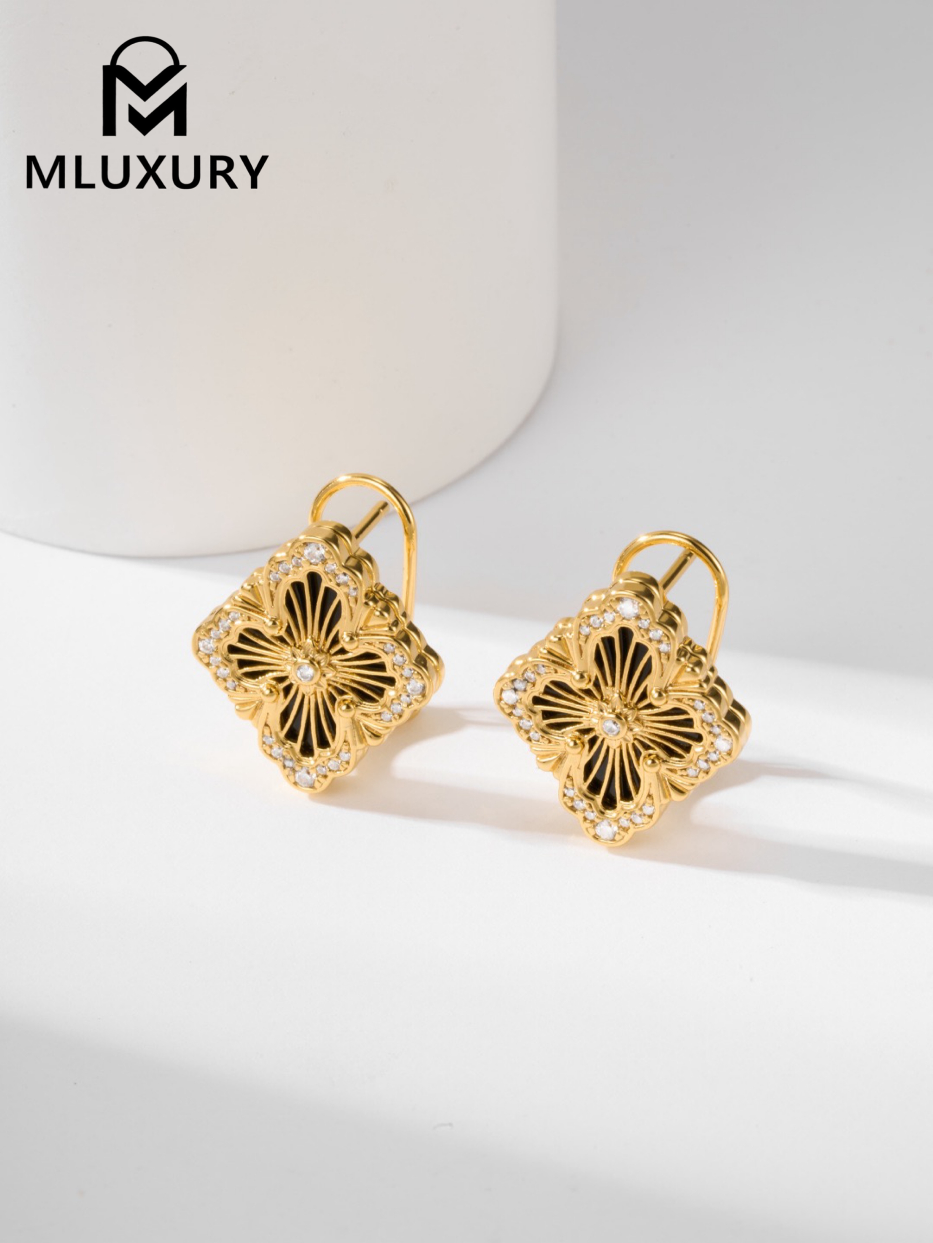 Buccellati Black Vintage Floral Opera Tulle Button Earrings (Large Clip-on Style)