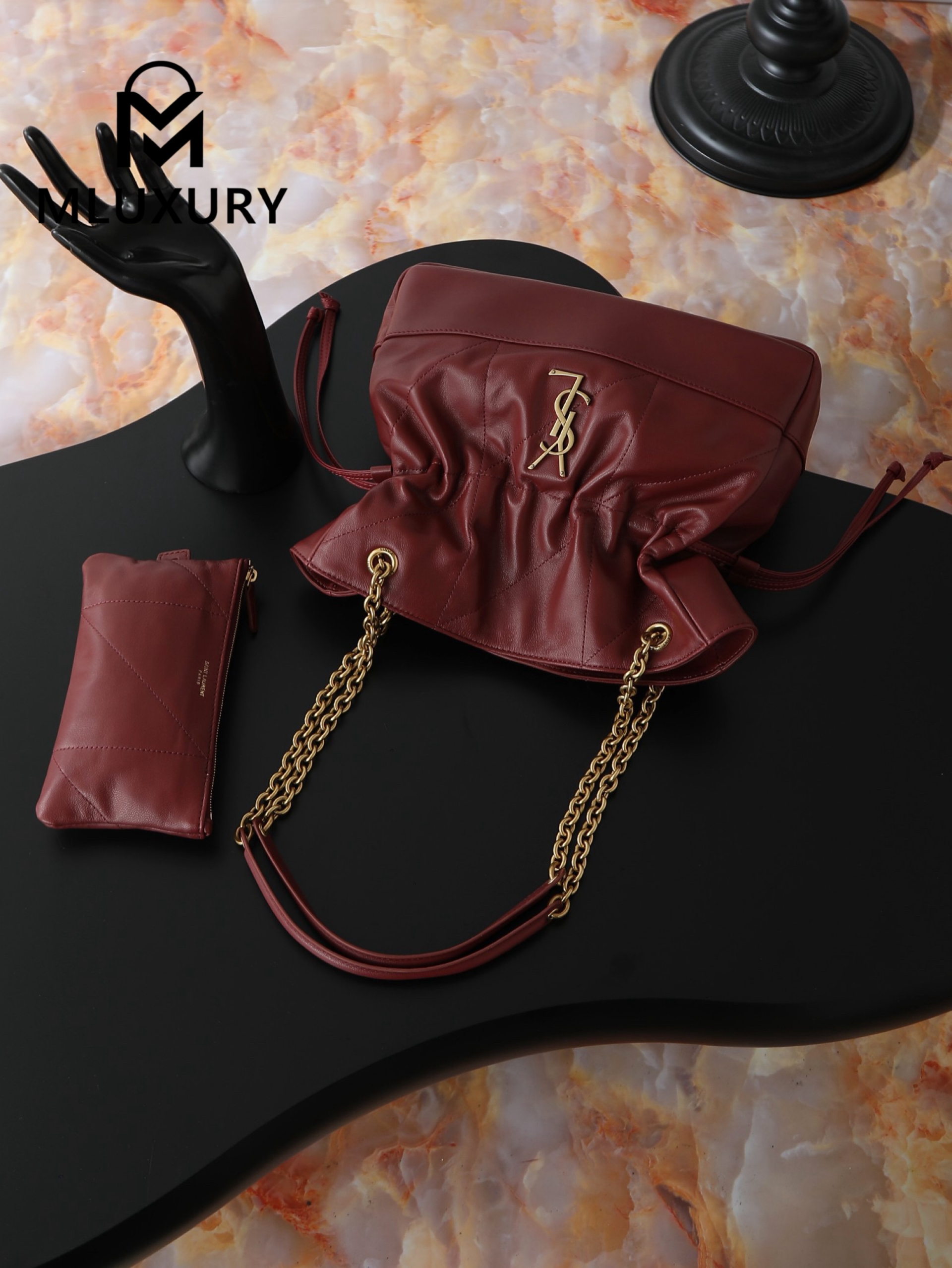 YSL Jamie 4.3 Large POCHON (Small Size), Burgundy