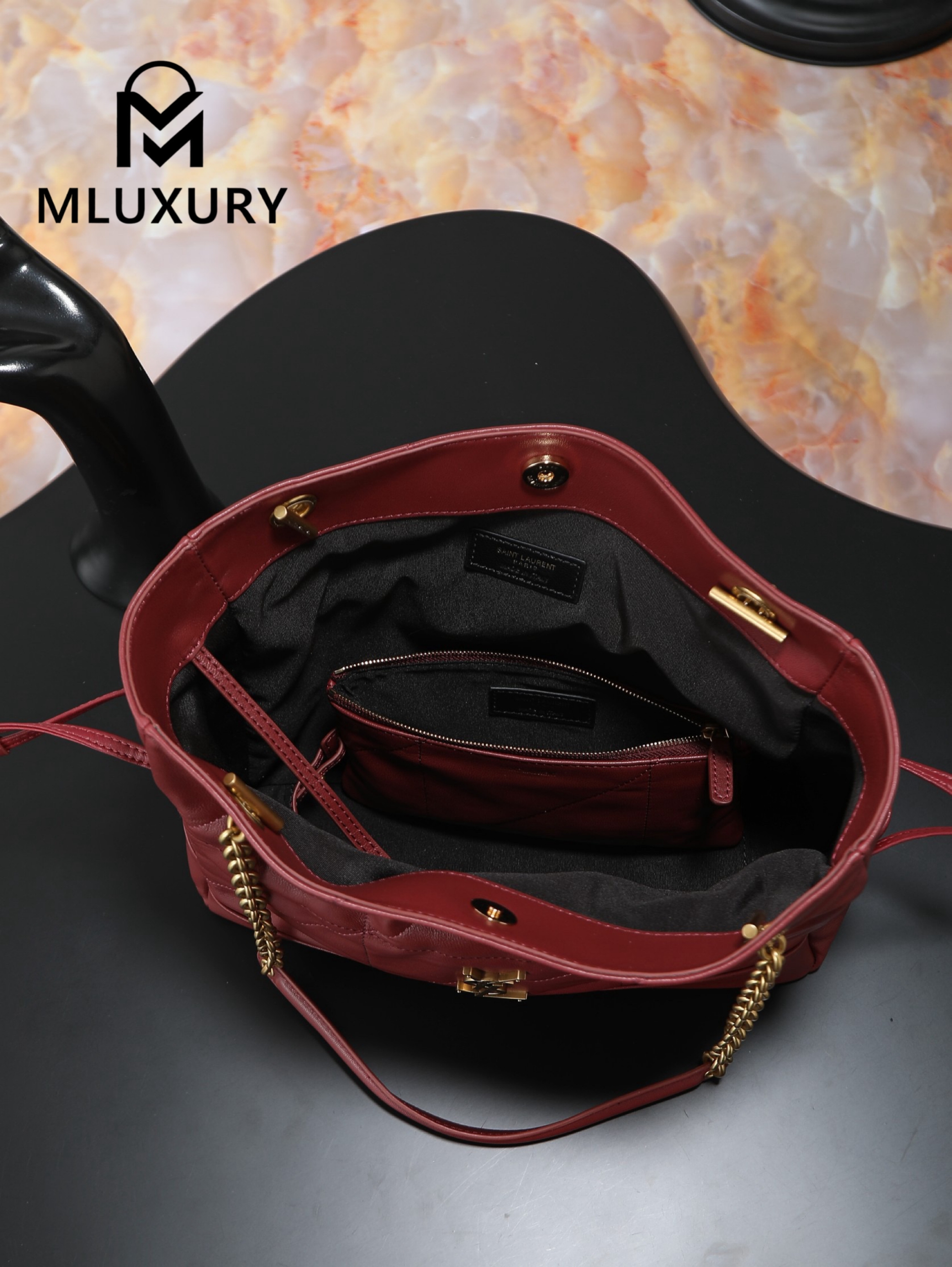 YSL Jamie 4.3 Large POCHON (Small Size), Burgundy