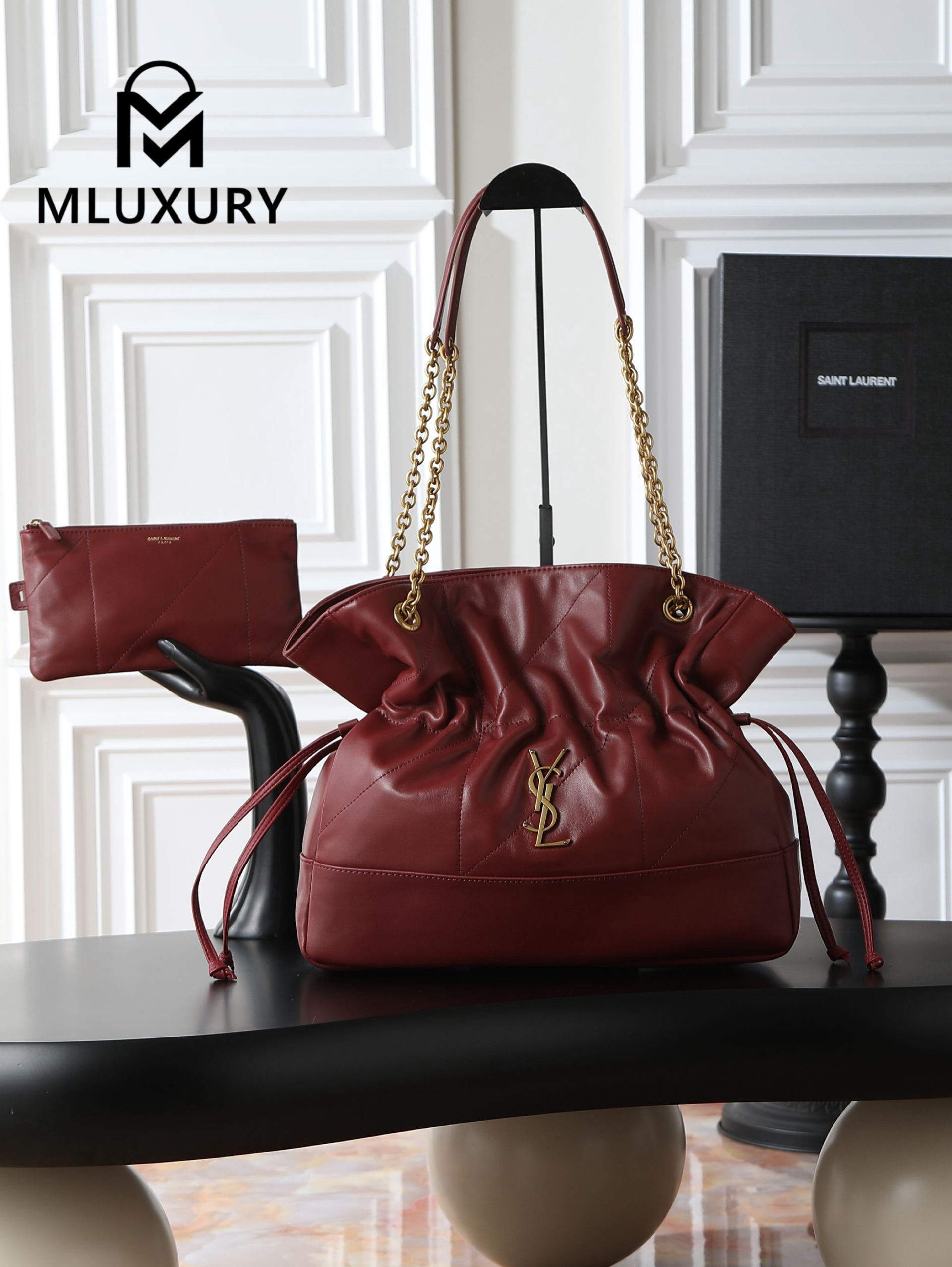 YSL Jamie 4.3 Jamie 4.3 Large POCHON Bucket Bag (Lucky Bag), Burgundy