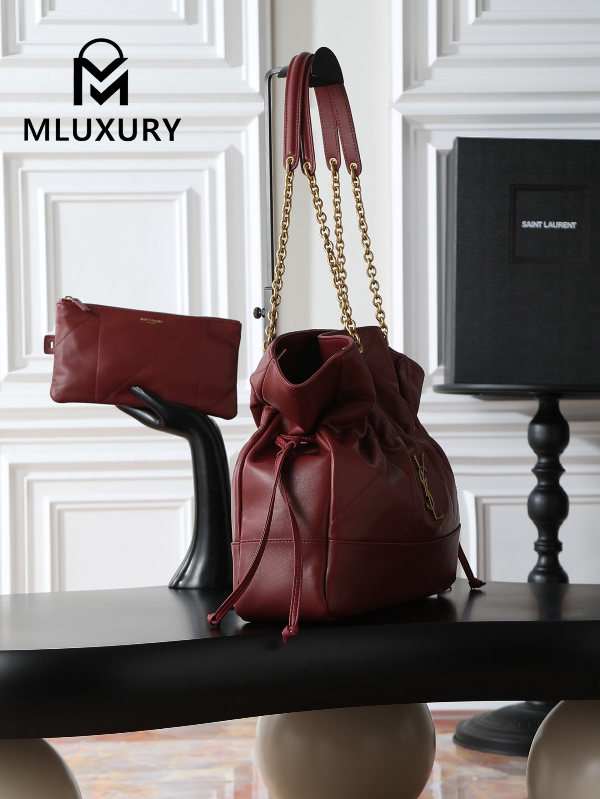 YSL Jamie 4.3 Jamie 4.3 Large POCHON Bucket Bag (Lucky Bag), Burgundy