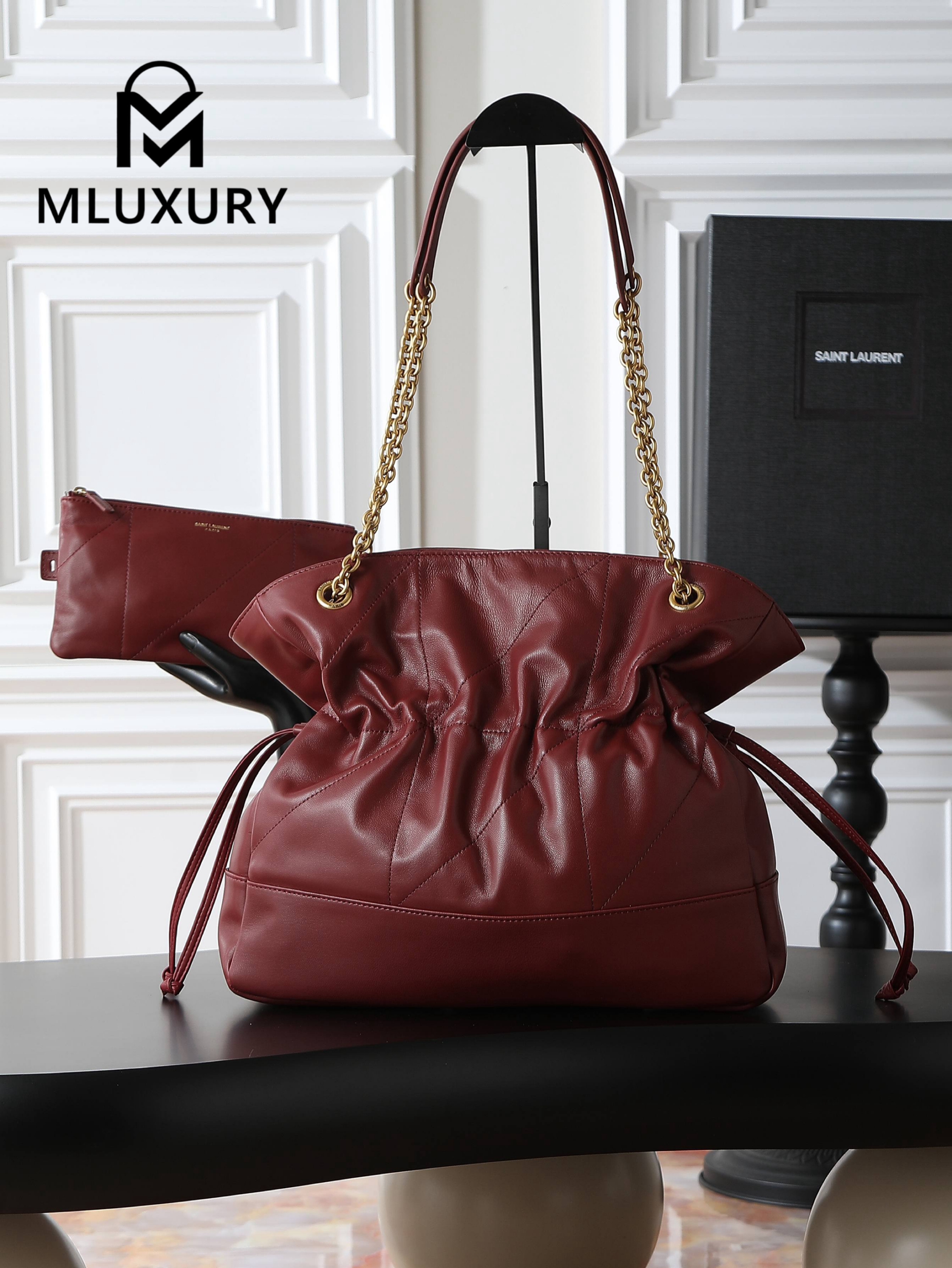YSL Jamie 4.3 Jamie 4.3 Large POCHON Bucket Bag (Lucky Bag), Burgundy