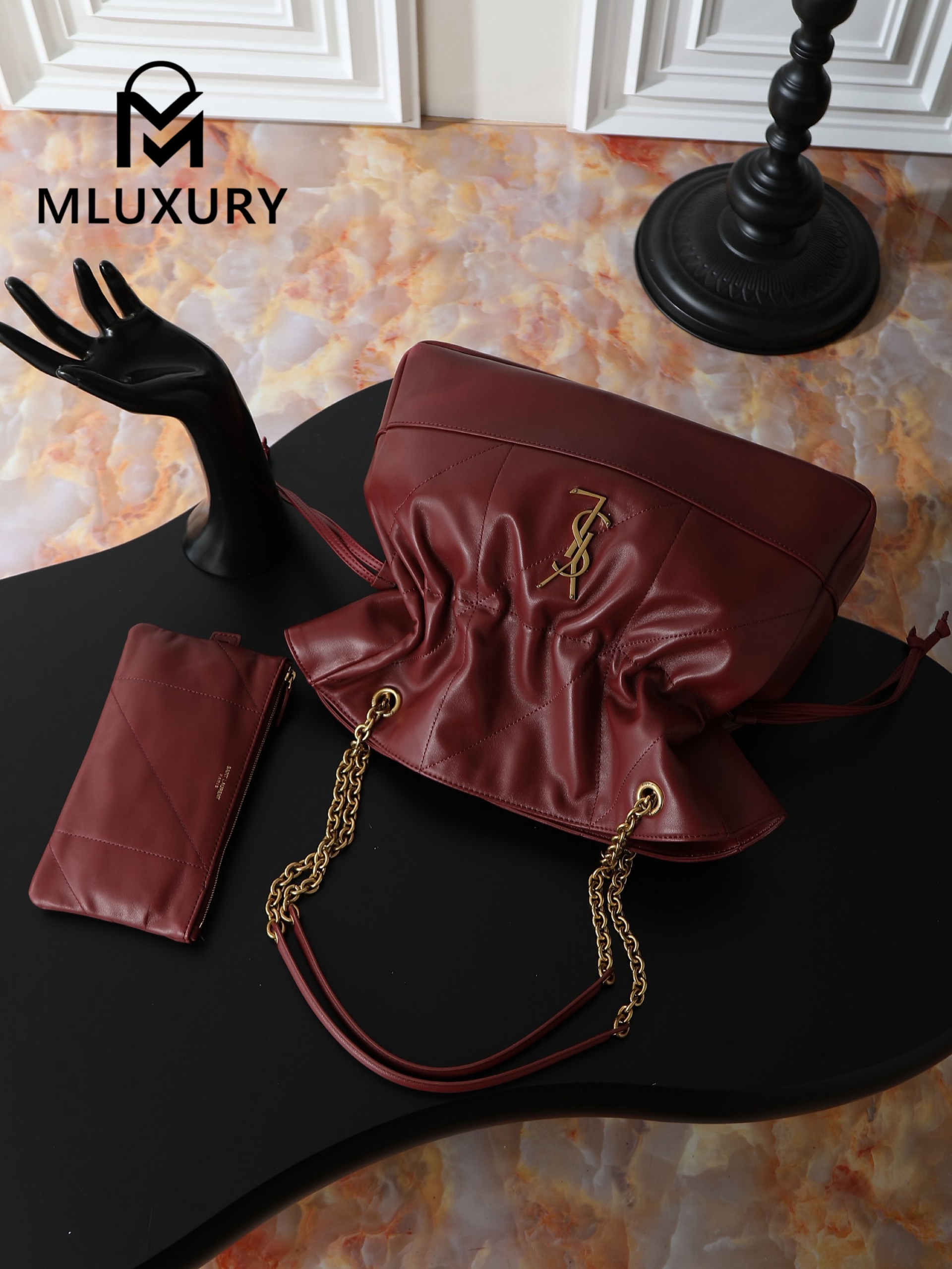 YSL Jamie 4.3 Jamie 4.3 Large POCHON Bucket Bag (Lucky Bag), Burgundy