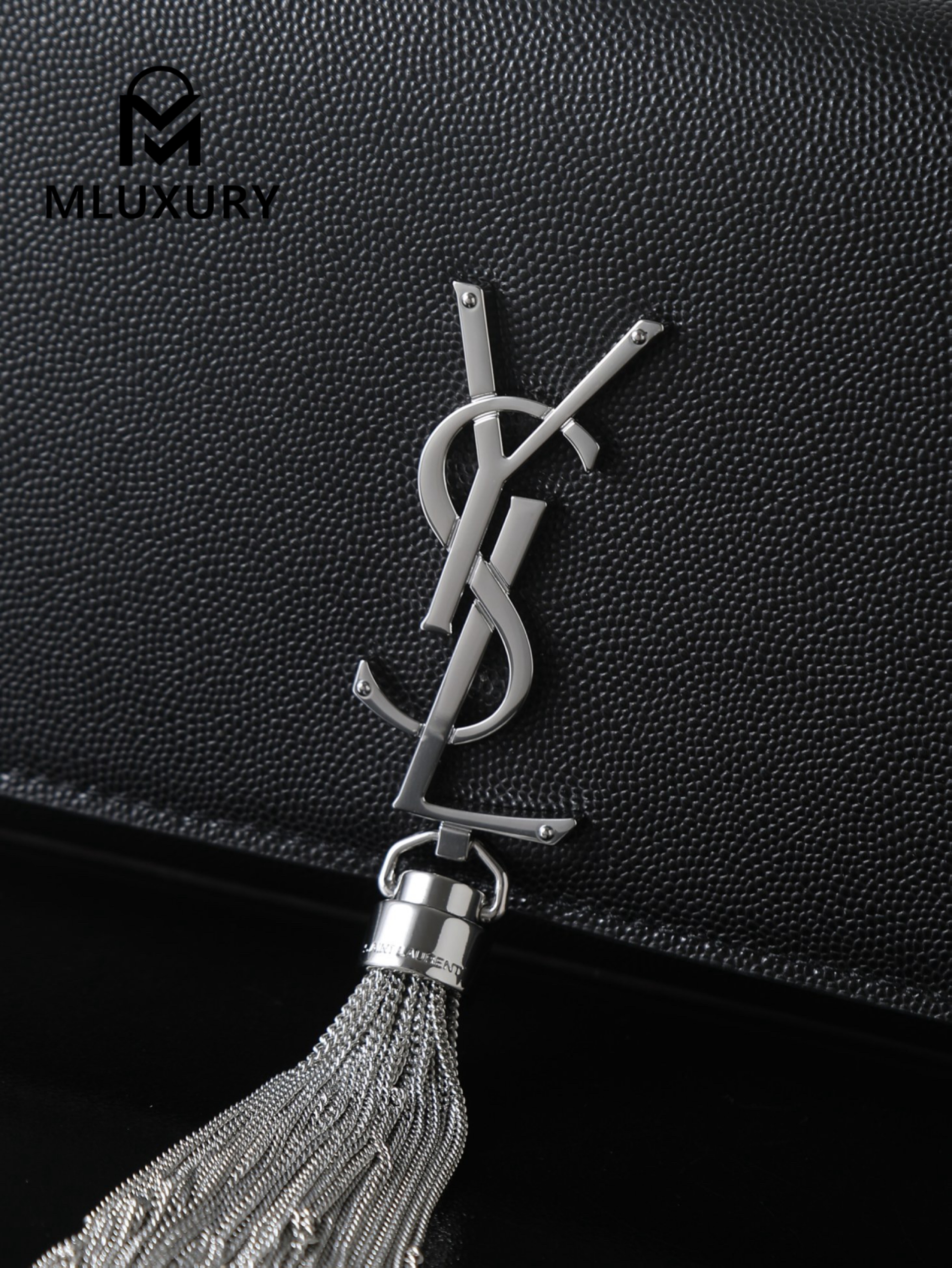 YSL KATE Black Caviar Tassel Bag with Silver Buckle
