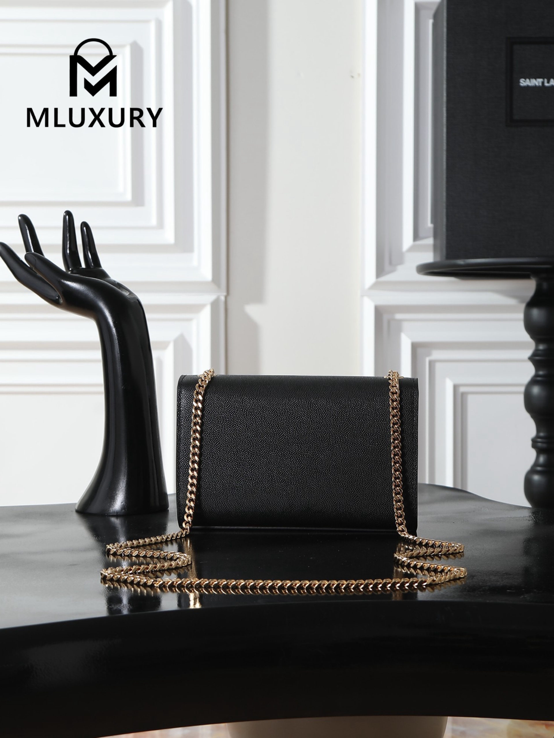 YSL KATE Black Caviar Tassel Bag with Gold Buckle