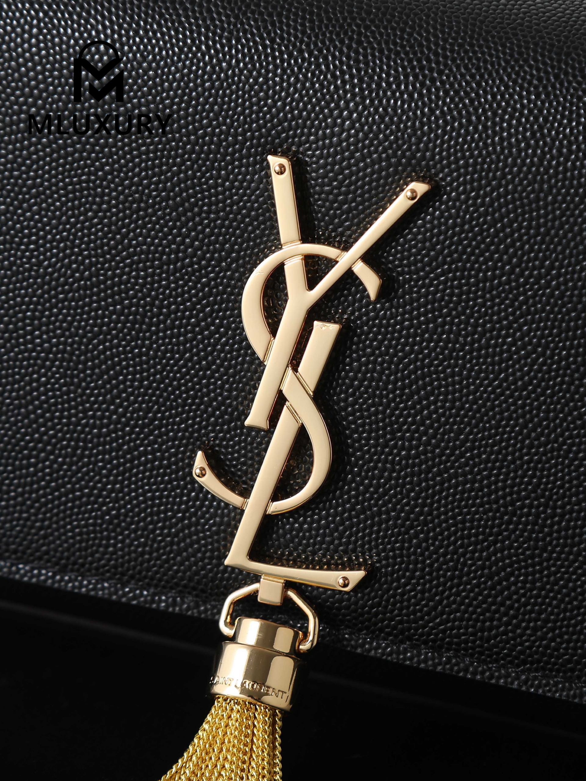YSL KATE Black Caviar Tassel Bag with Gold Buckle
