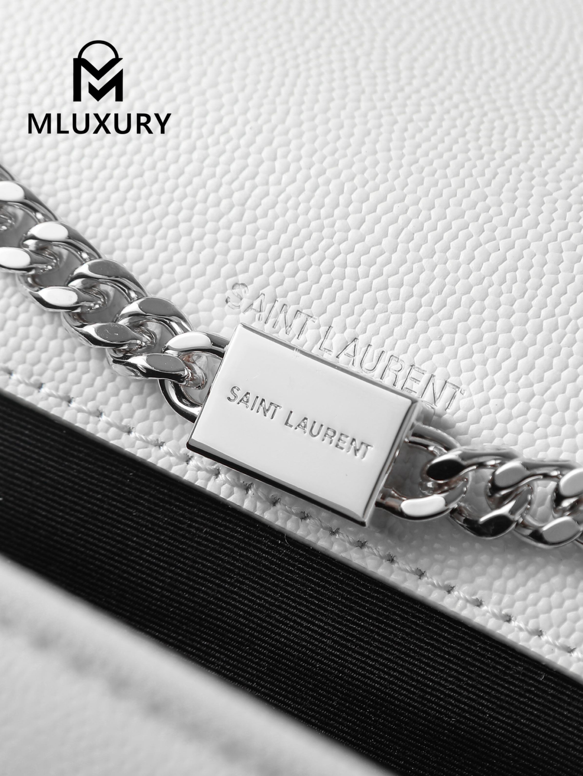 YSL KATE White Caviar Bag with Silver Buckle and Tassel