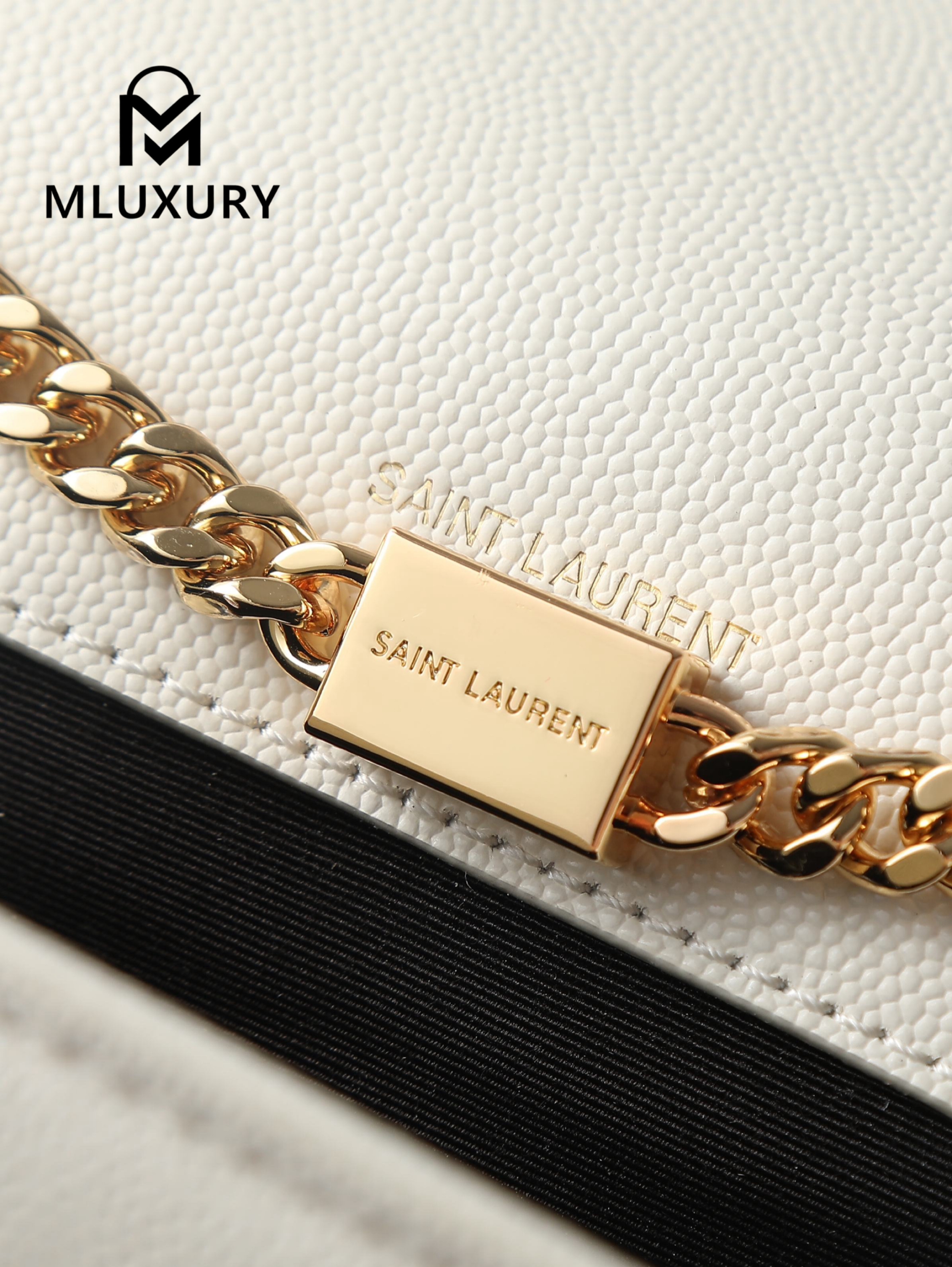 YSL KATE White Caviar Bag with Gold Buckle and Tassel