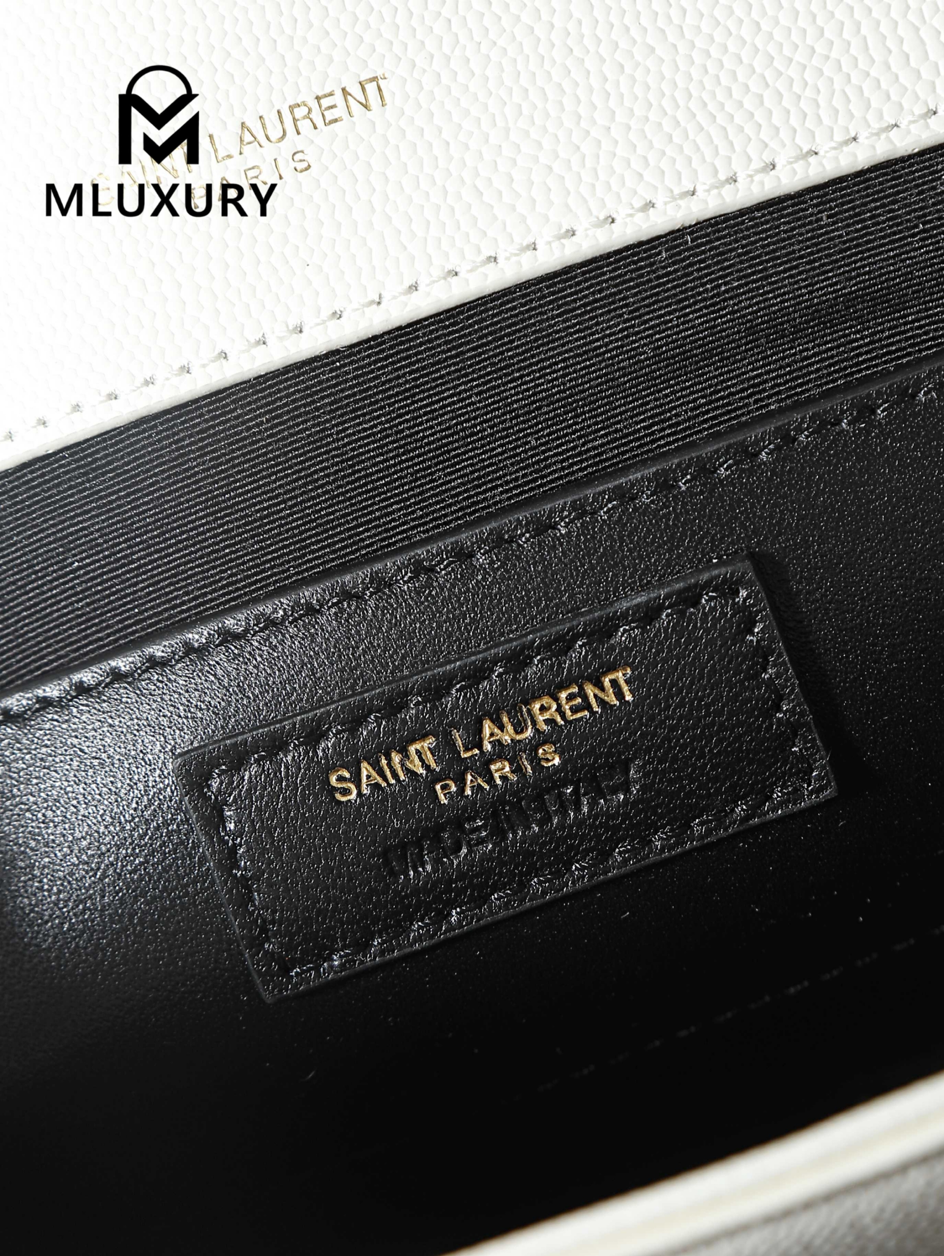 YSL KATE White Caviar Bag with Gold Buckle and Tassel
