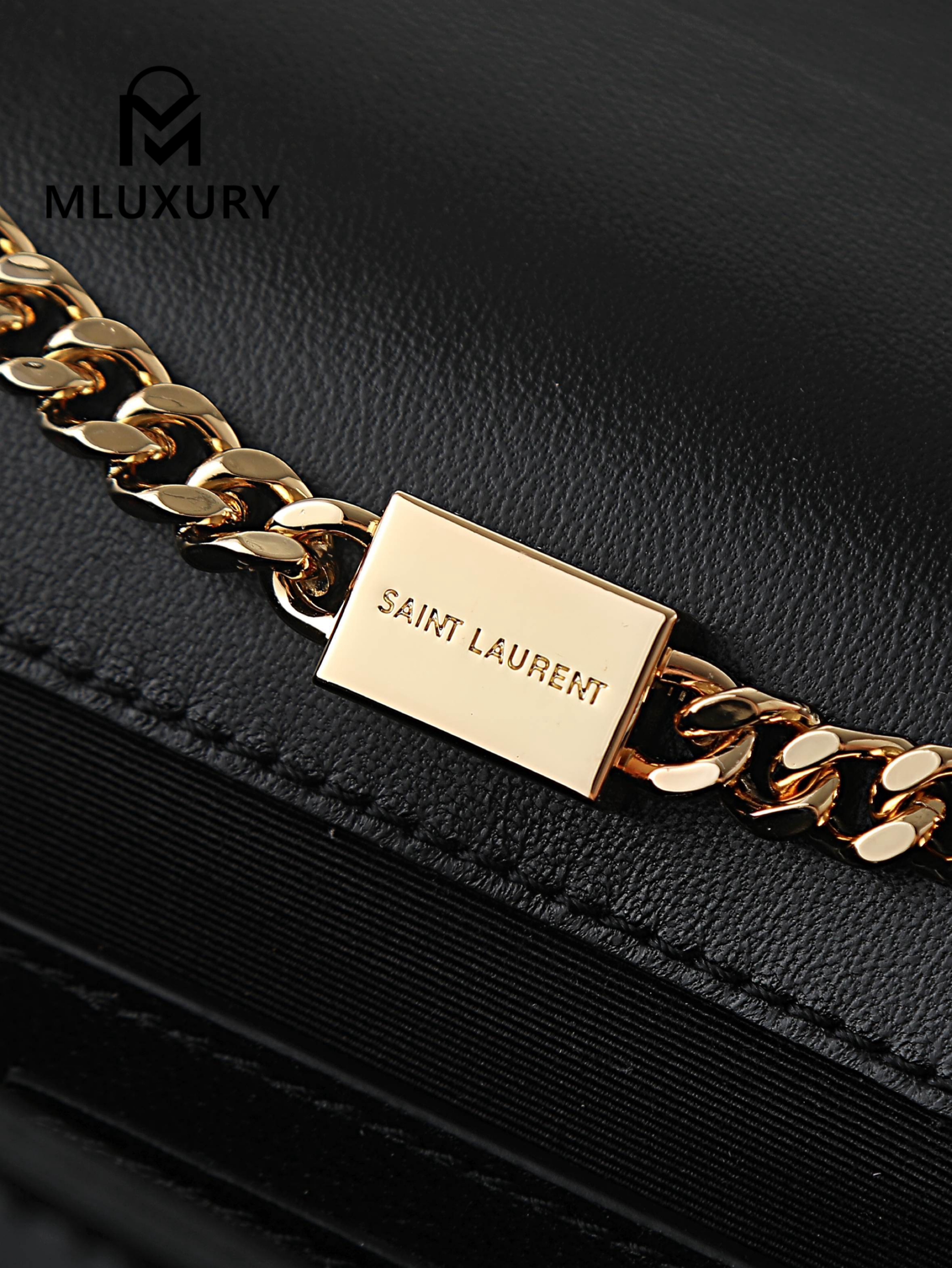 YSL KATE Black Patent Leather Tassel Bag with Gold Buckle