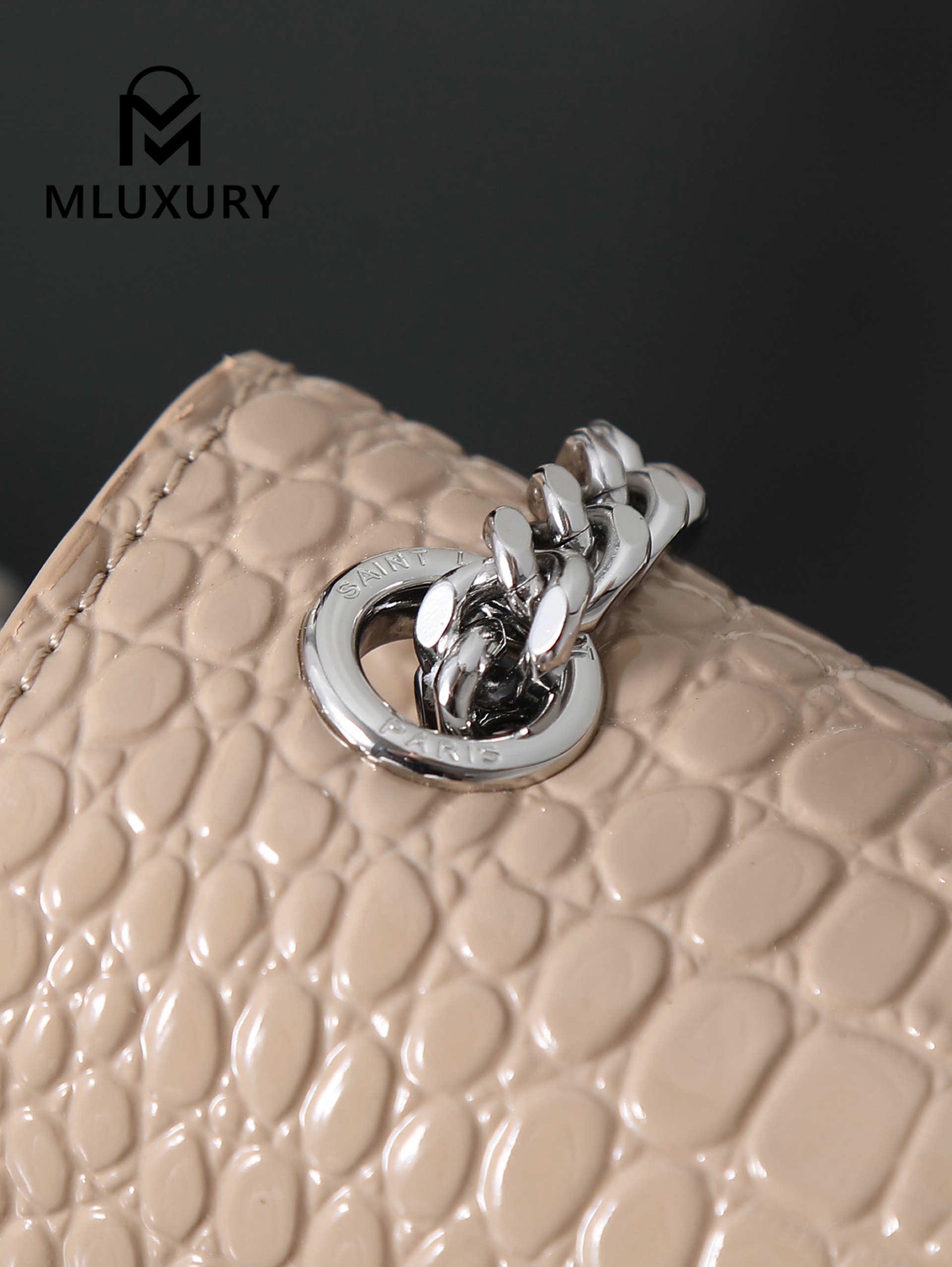 YSL KATE Apricot Crocodile-Embroidered Silver Buckle Tassel Bag