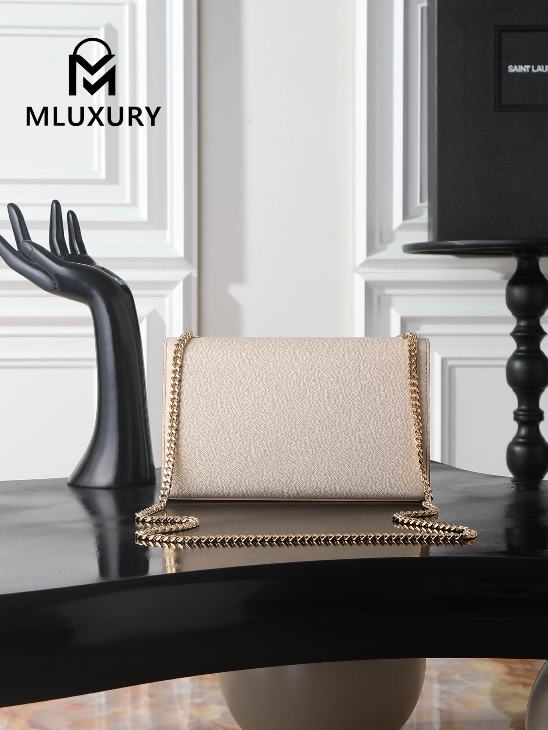 YSL KATE Apricot Caviar Gold Buckle Tassel Bag
