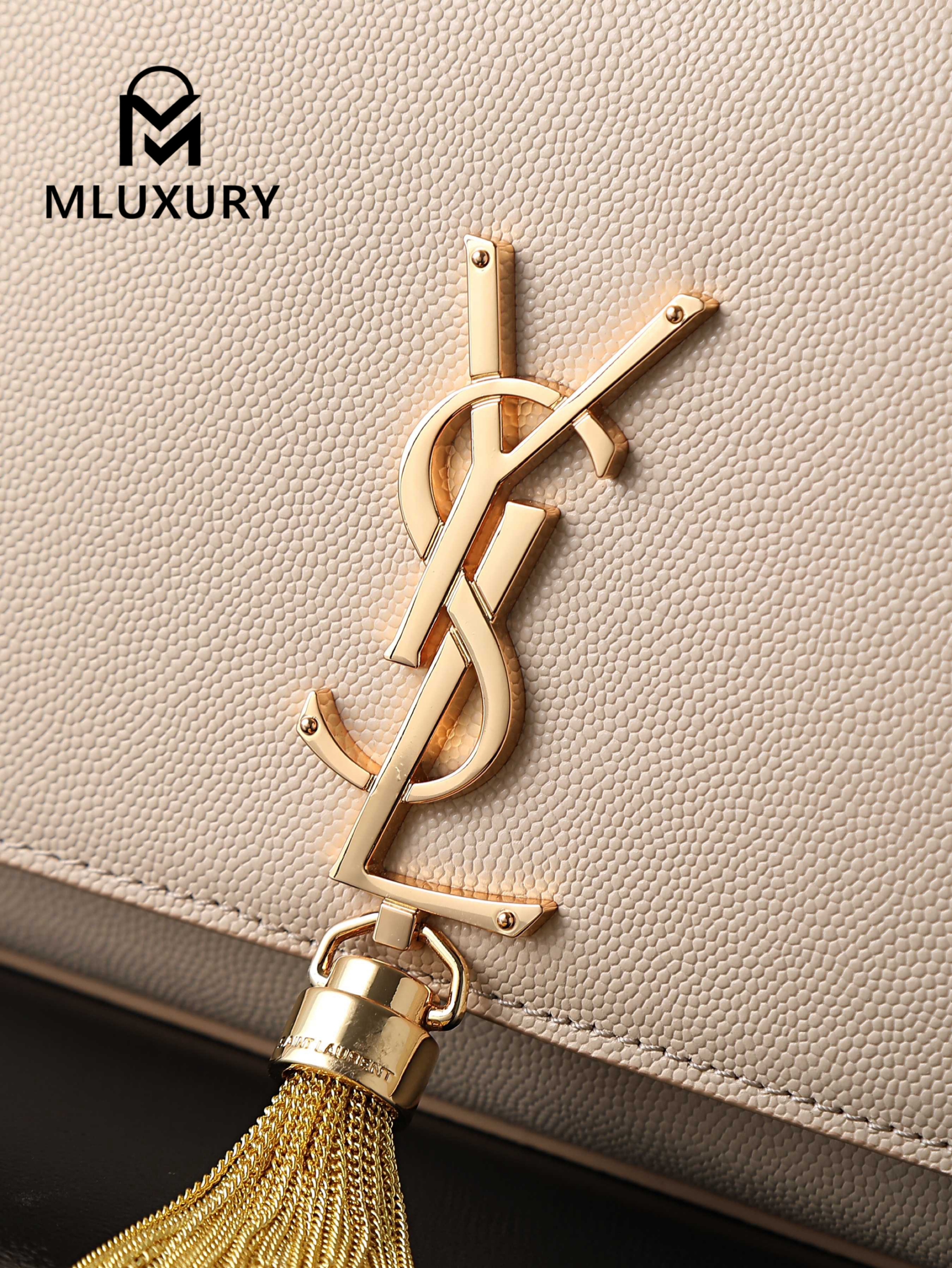 YSL KATE Apricot Caviar Gold Buckle Tassel Bag
