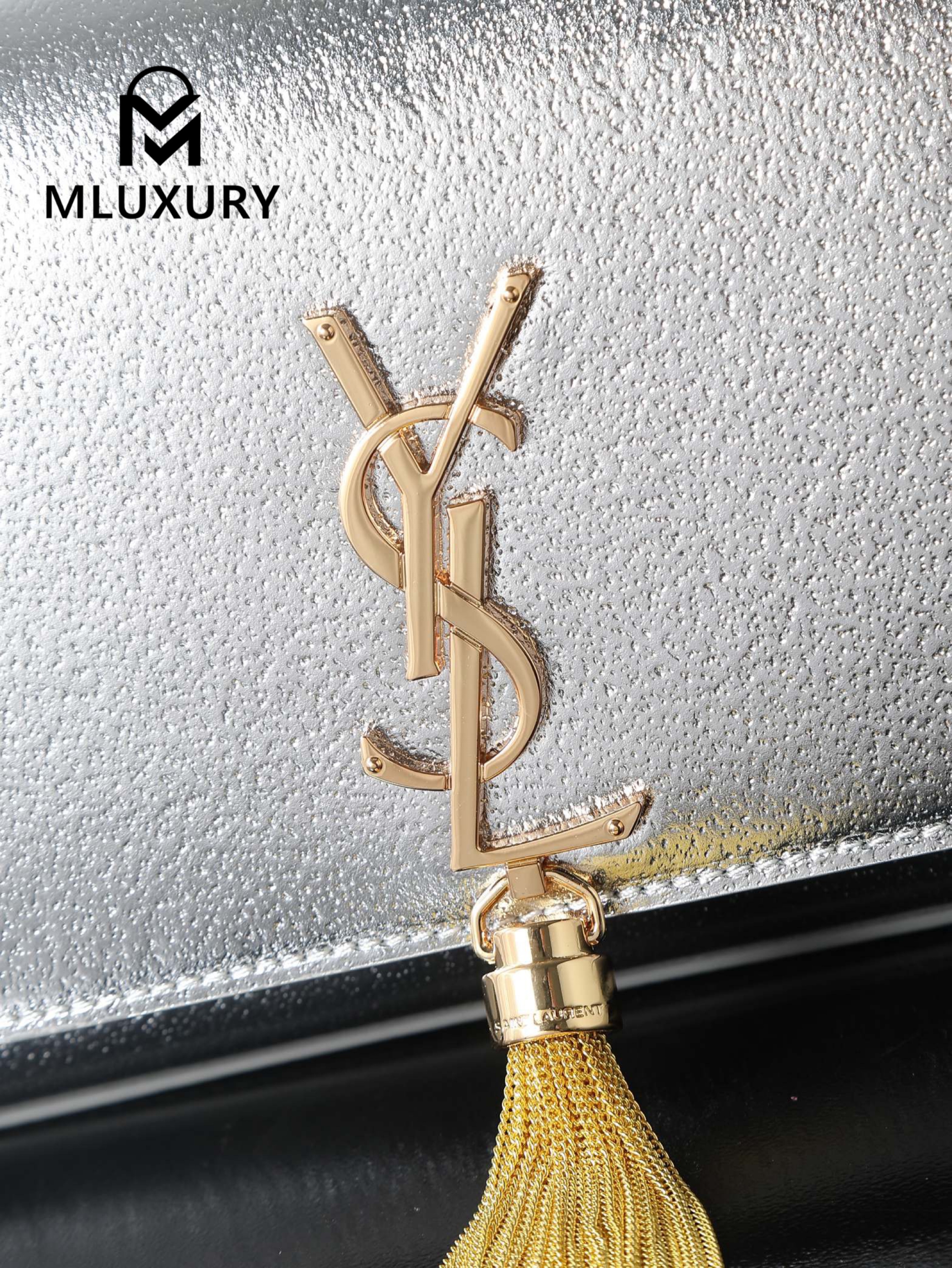 YSL KATE Silver Diamond Gold Buckle Tassel Bag