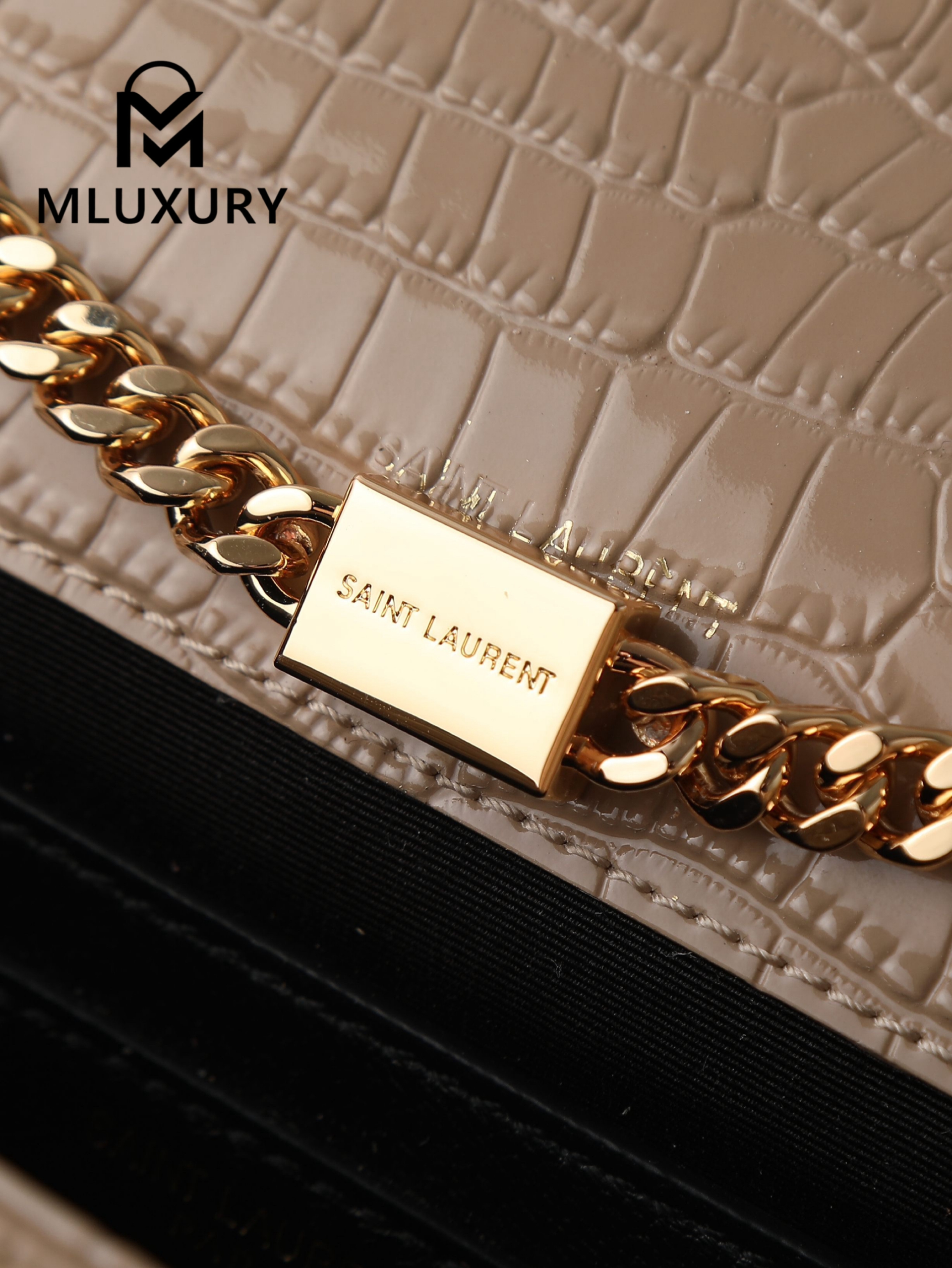 YSL KATE Apricot Crocodile-Embroidered Gold Buckle Tassel Bag