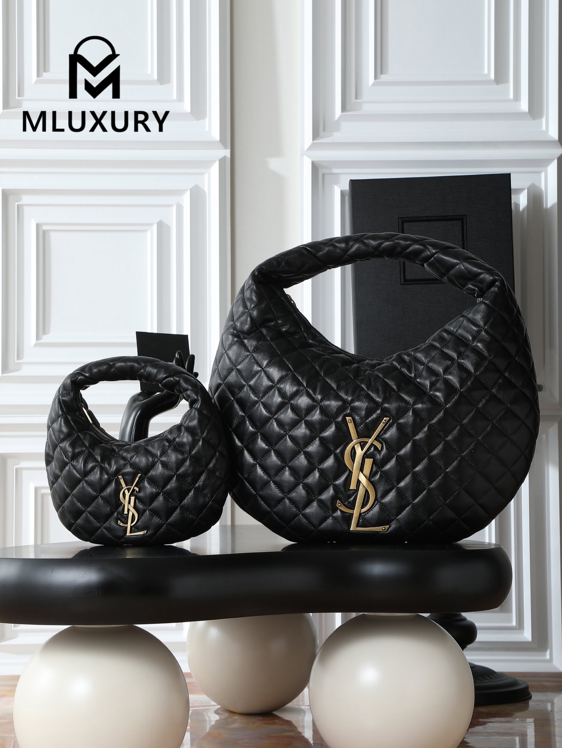 YSL ICARE hobo Nappa lambskin handbag, large size, Black