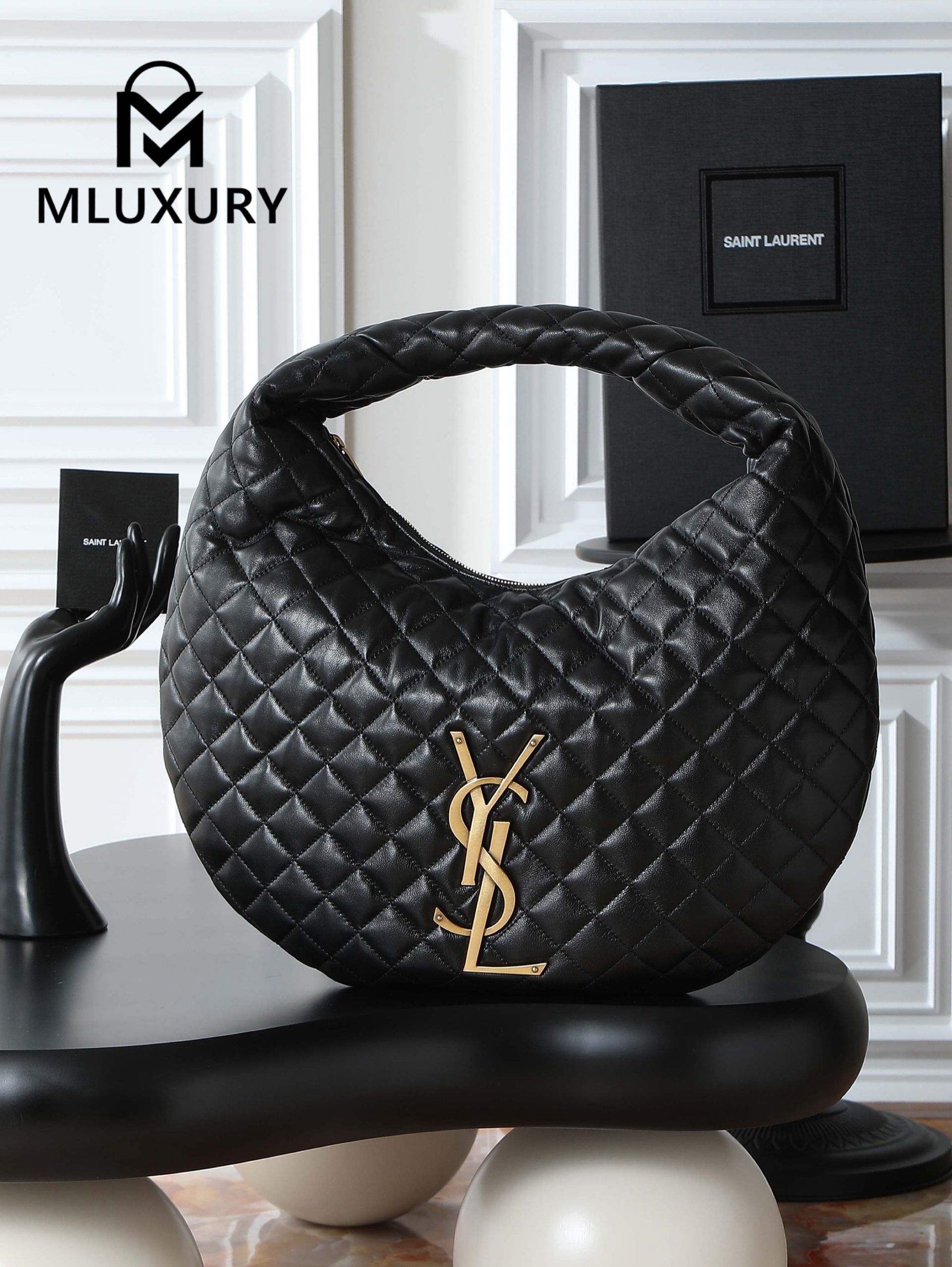 YSL ICARE hobo Nappa lambskin handbag, large size, Black