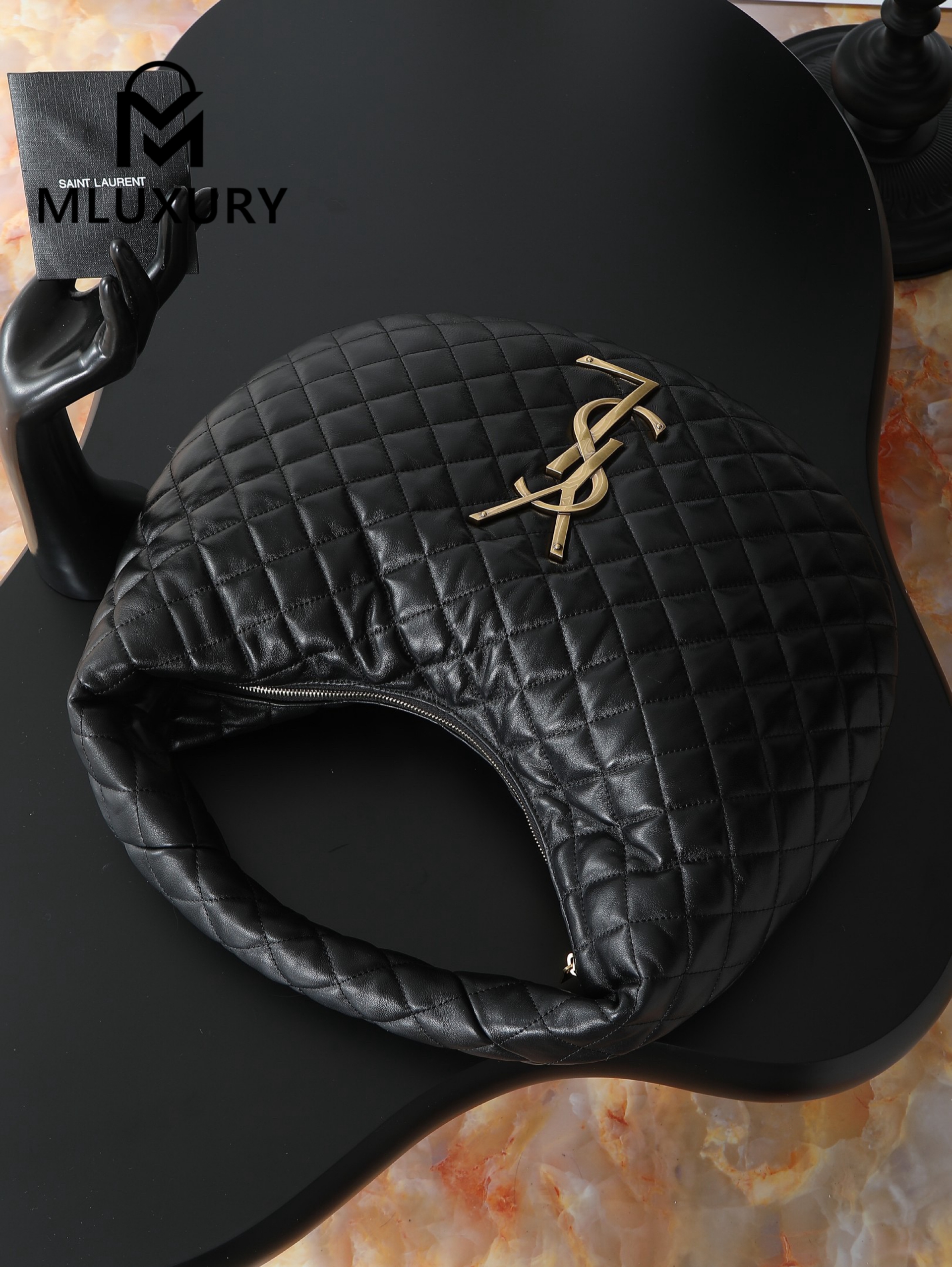 YSL ICARE hobo Nappa lambskin handbag, large size, Black
