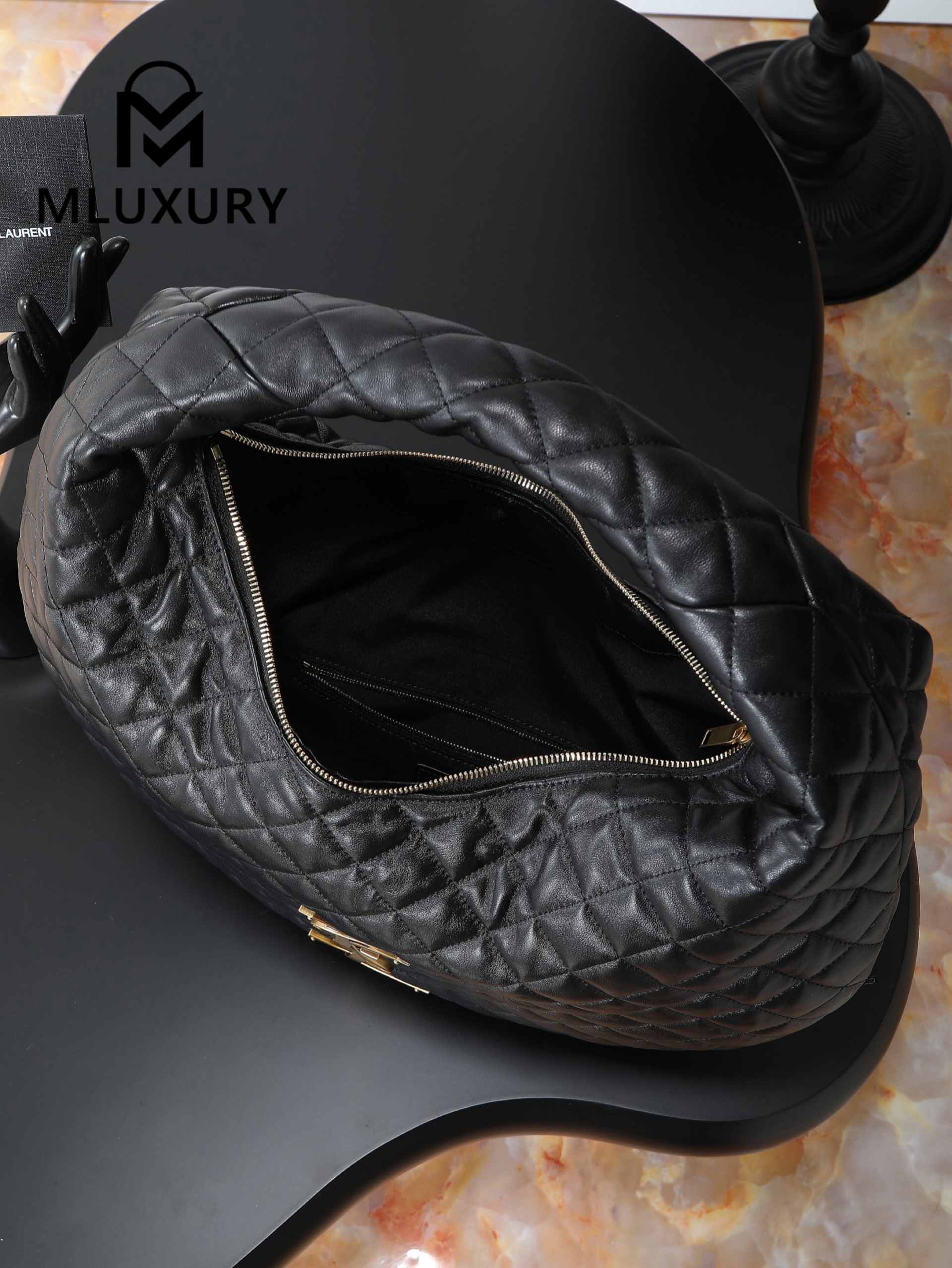 YSL ICARE hobo Nappa lambskin handbag, large size, Black