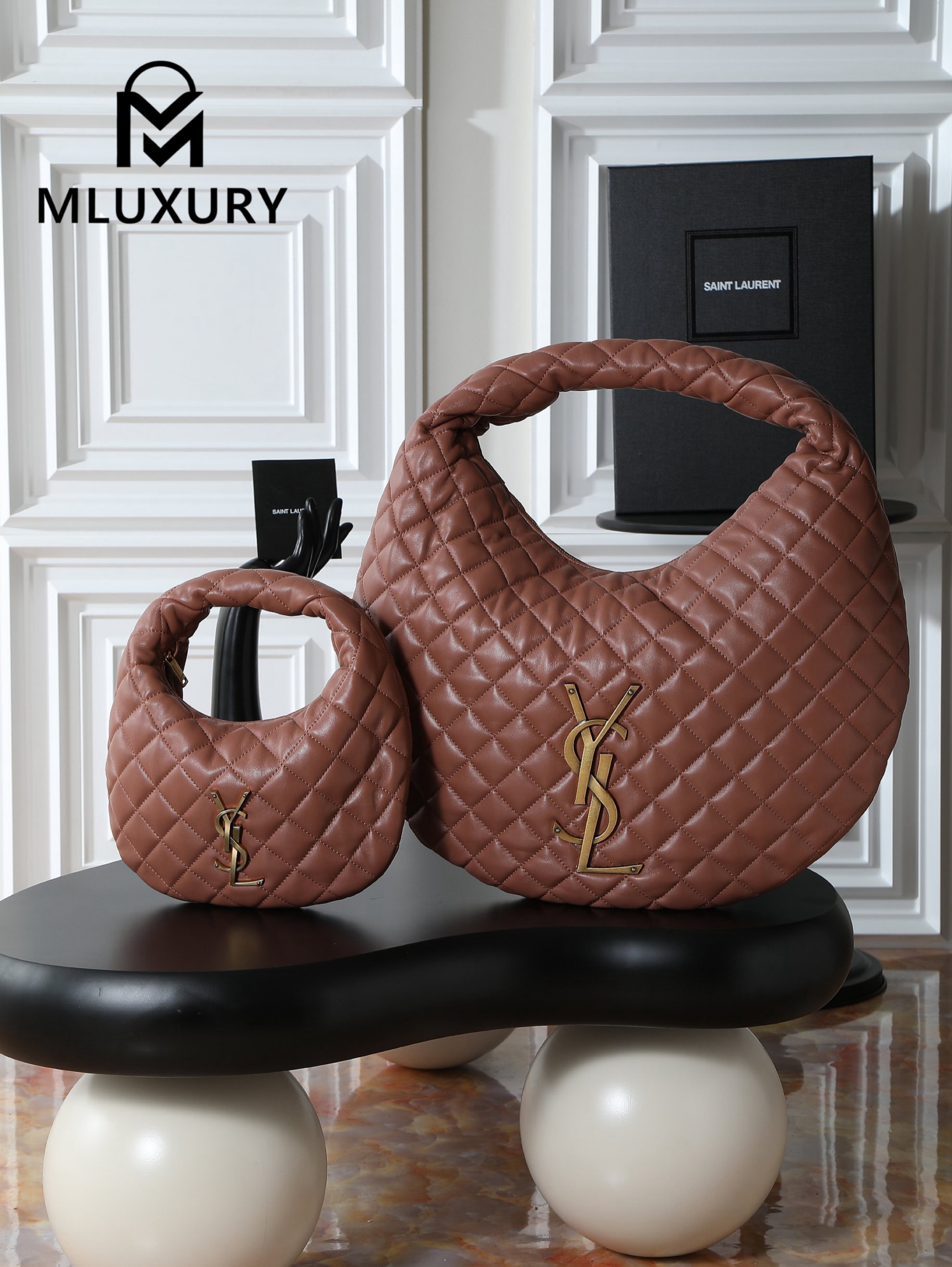 YSL ICARE hobo Nappa lambskin handbag, large size, Burgundy