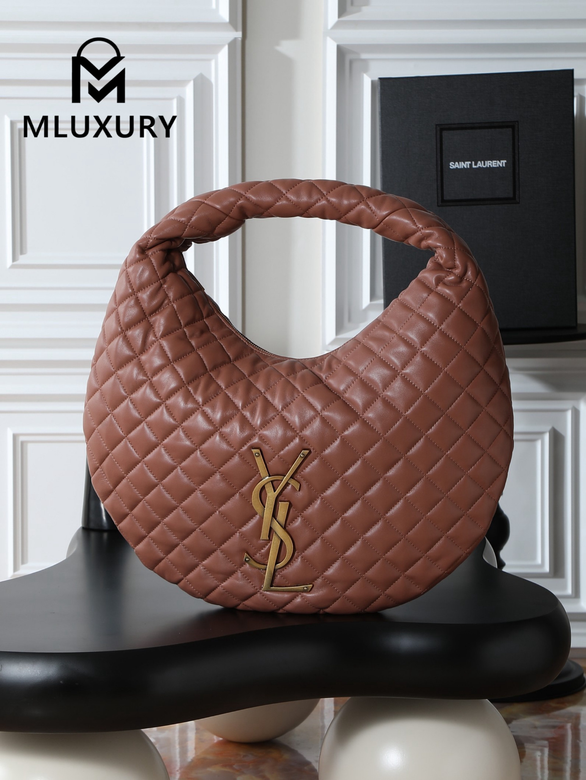 YSL ICARE hobo Nappa lambskin handbag, large size, Burgundy