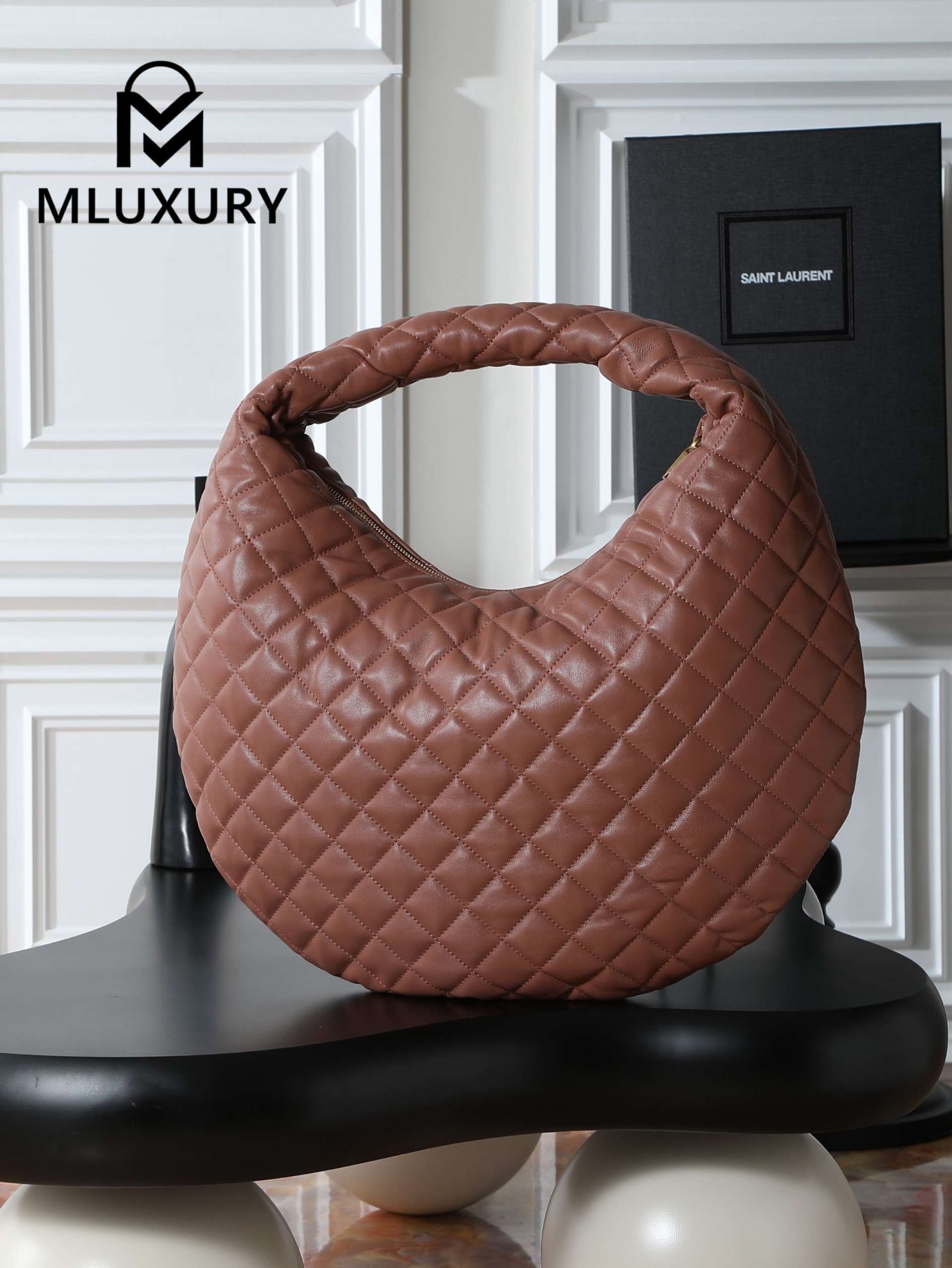 YSL ICARE hobo Nappa lambskin handbag, large size, Burgundy