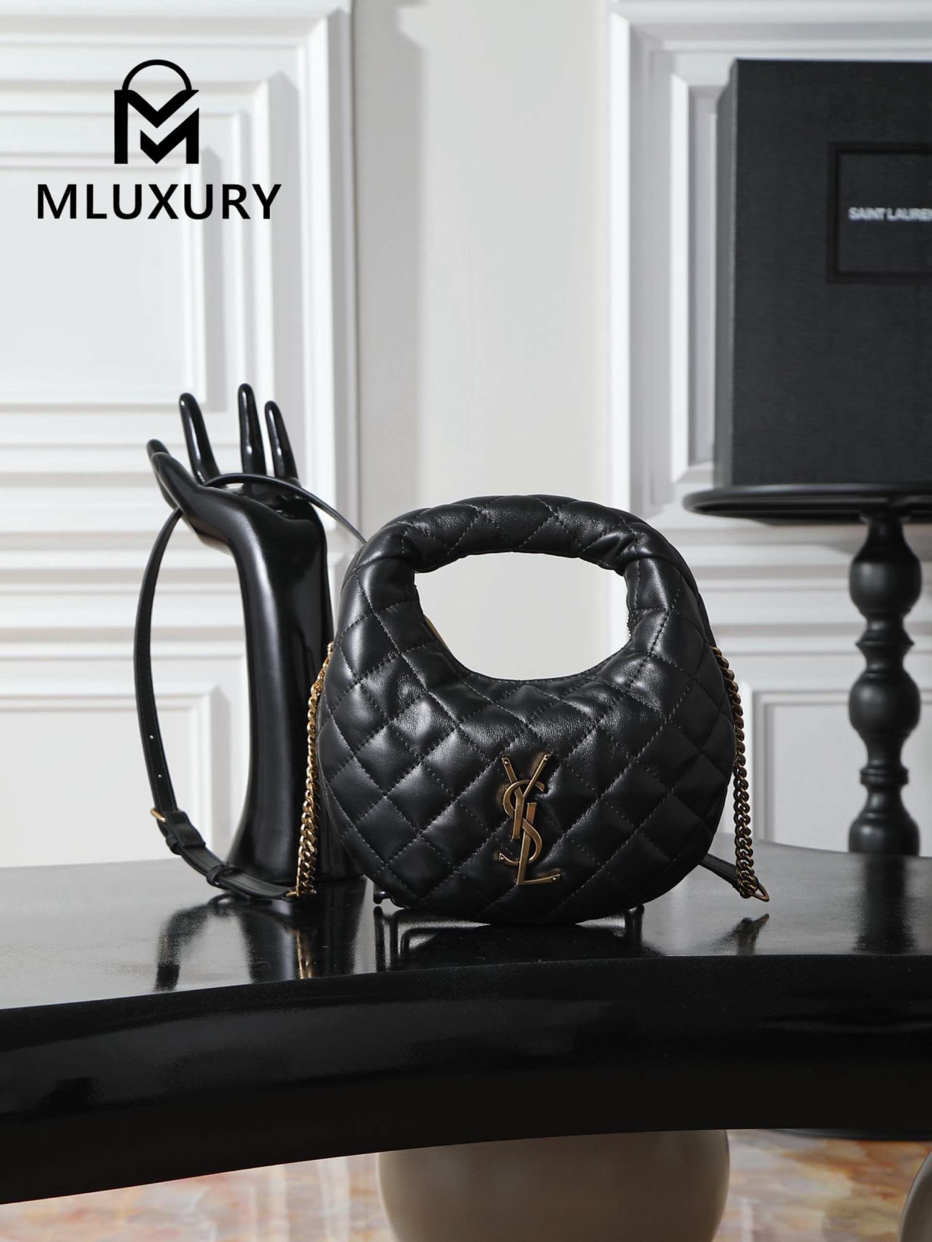 YSL ICARI NO Mini Lambskin Handbag, Black&Gold