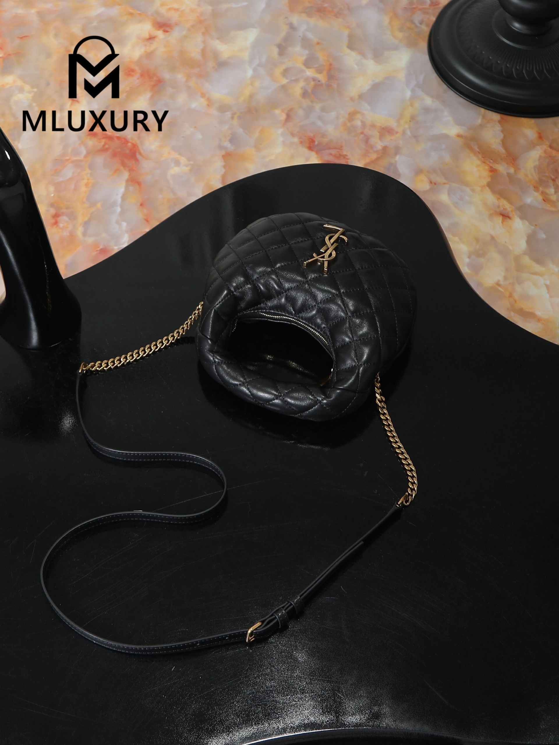 YSL ICARI NO Mini Lambskin Handbag, Black&Gold