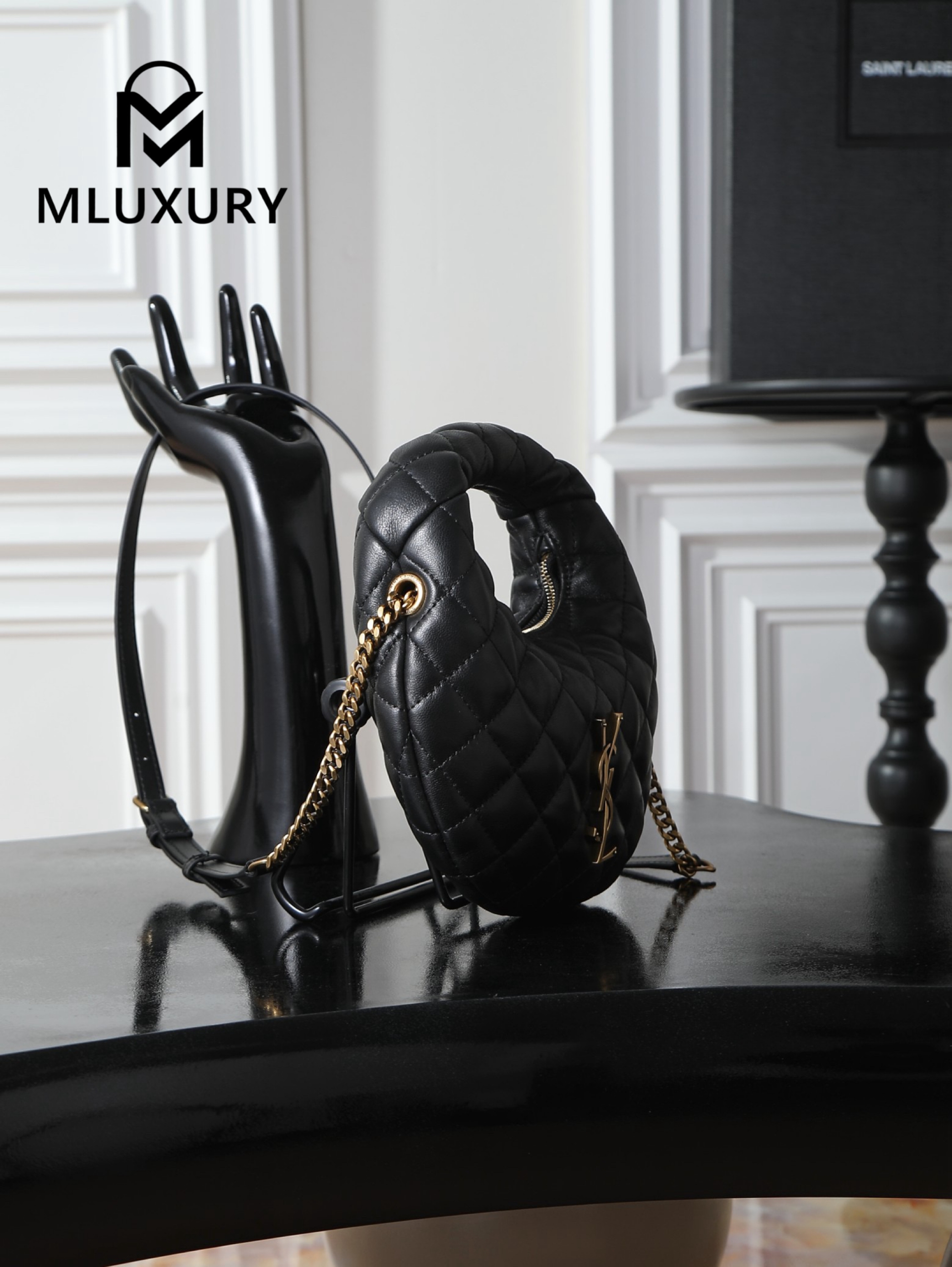 YSL ICARI NO Mini Lambskin Handbag, Black&Gold
