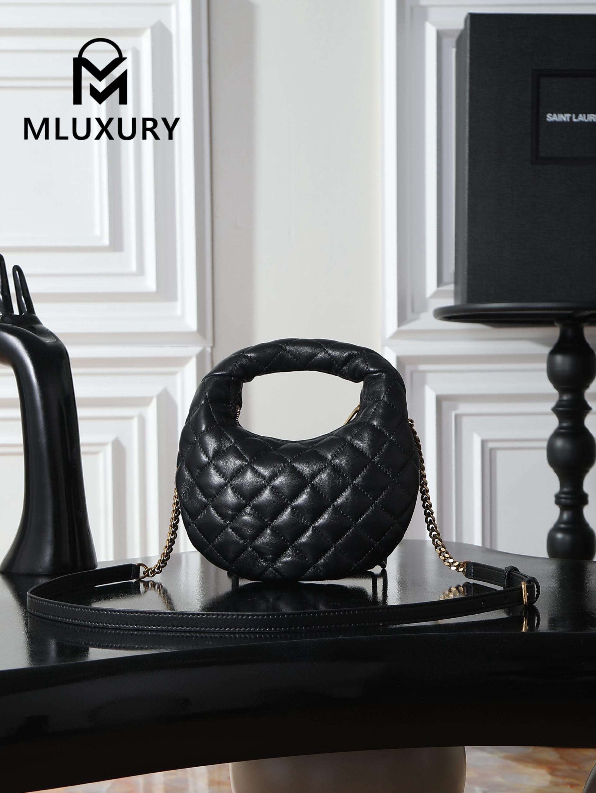 YSL ICARI NO Mini Lambskin Handbag, Black&Gold