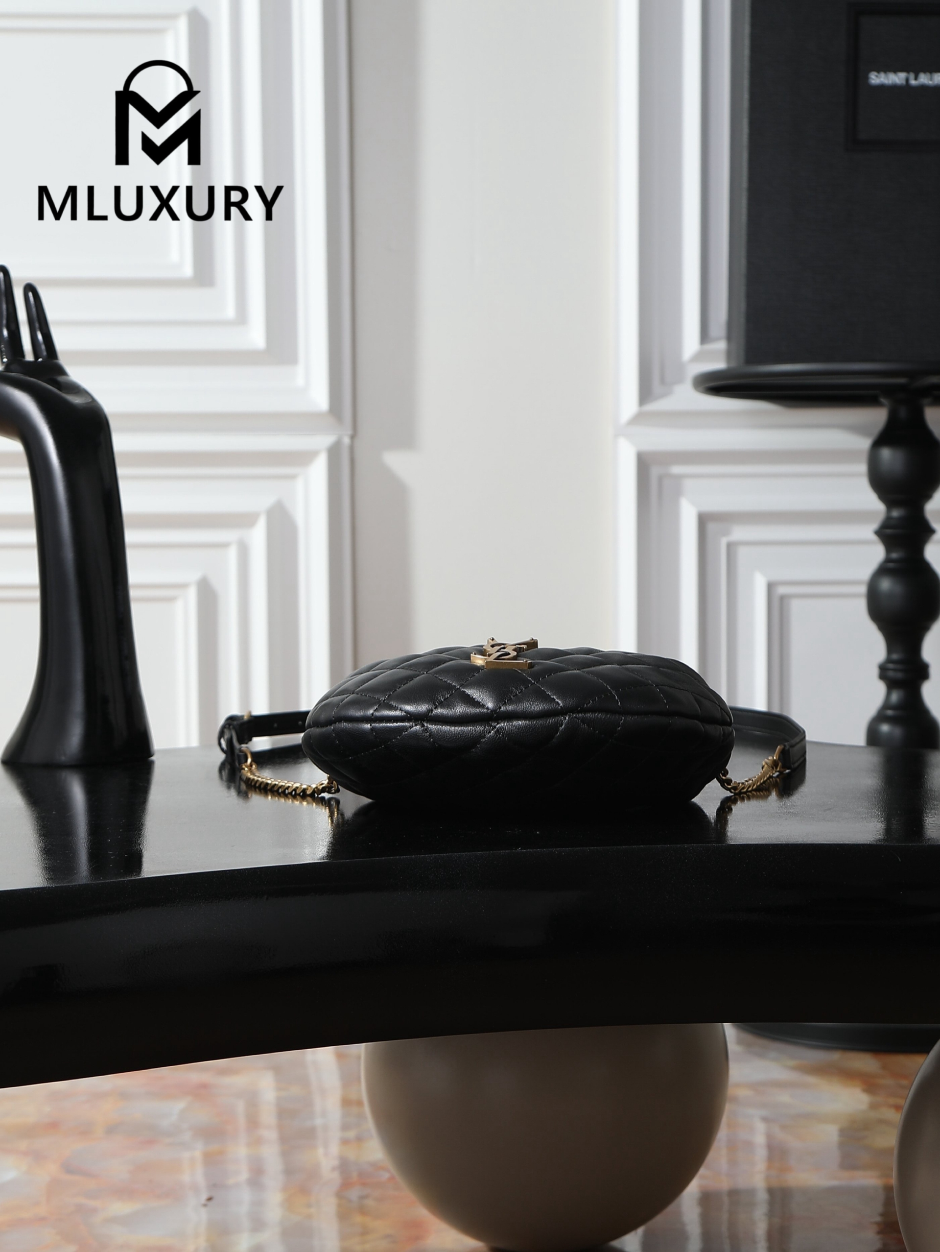 YSL ICARI NO Mini Lambskin Handbag, Black&Gold