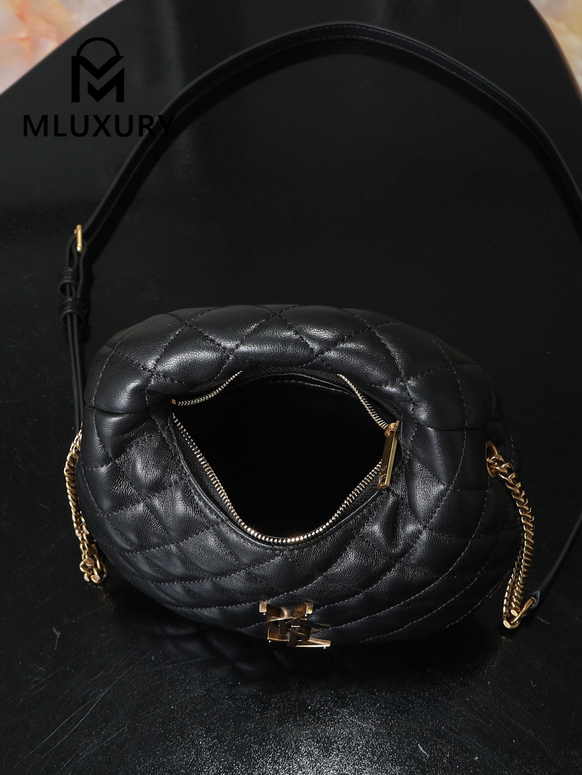 YSL ICARI NO Mini Lambskin Handbag, Black&Gold