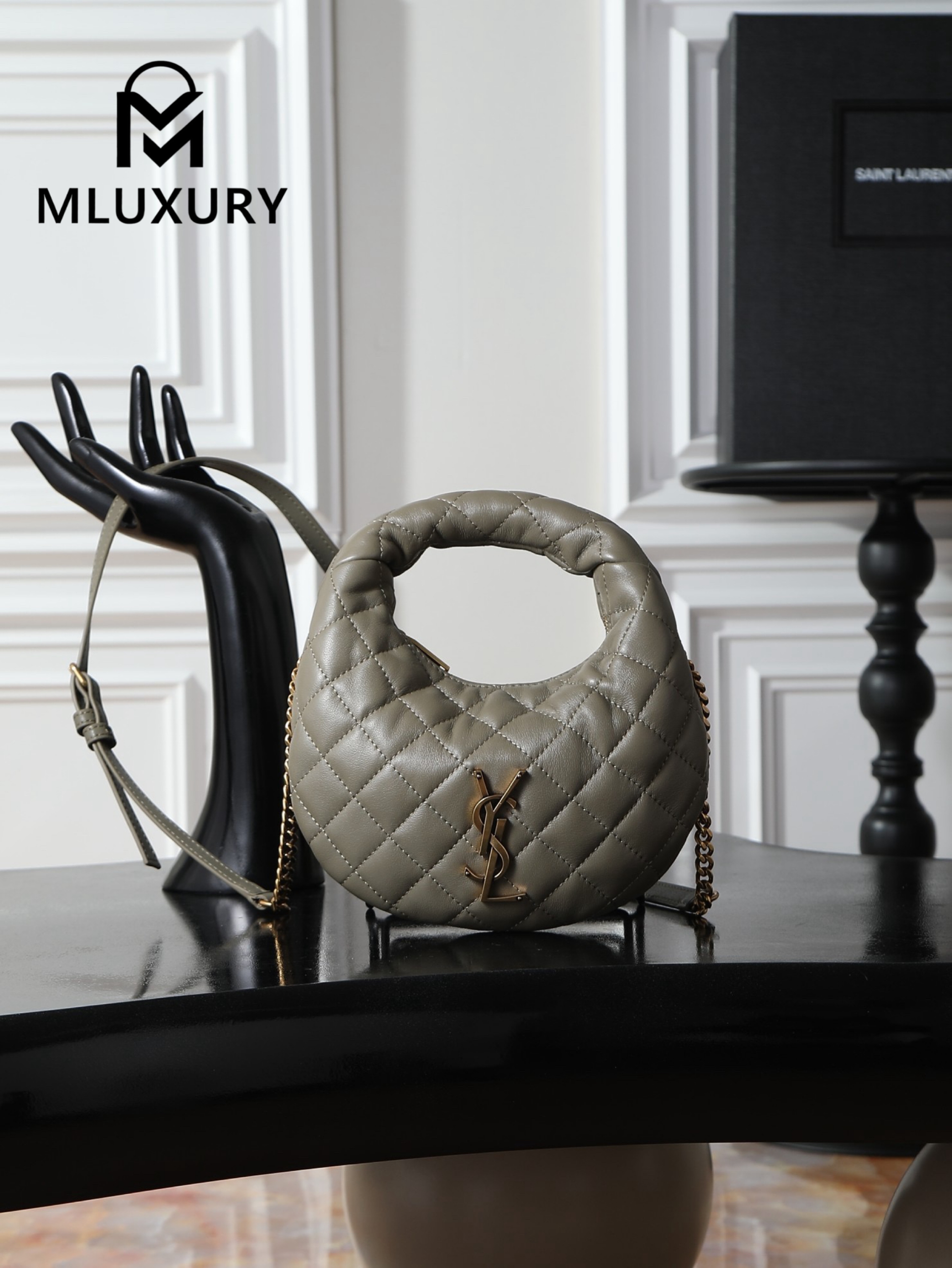 YSL ICARI NO Mini Lambskin Handbag, Green&Gold